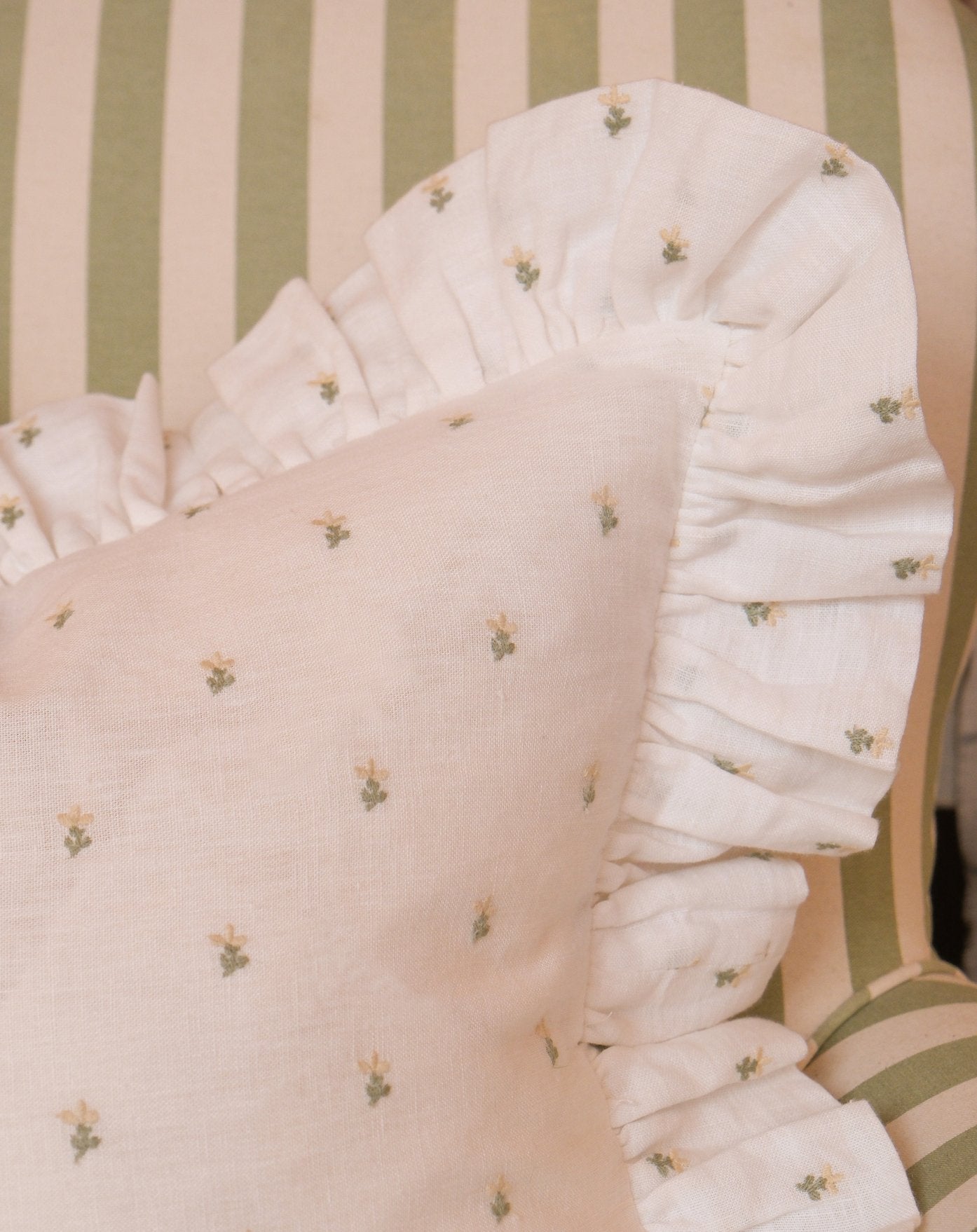 Embroidered Margarita Linen Frilly Cushion - Alice Palmer & Co