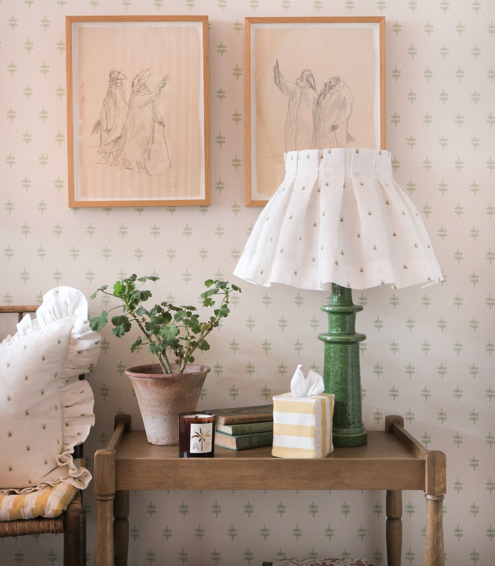 Embroidered Margarita Linen Loose Box Pleat Lampshade - Alice Palmer & Co