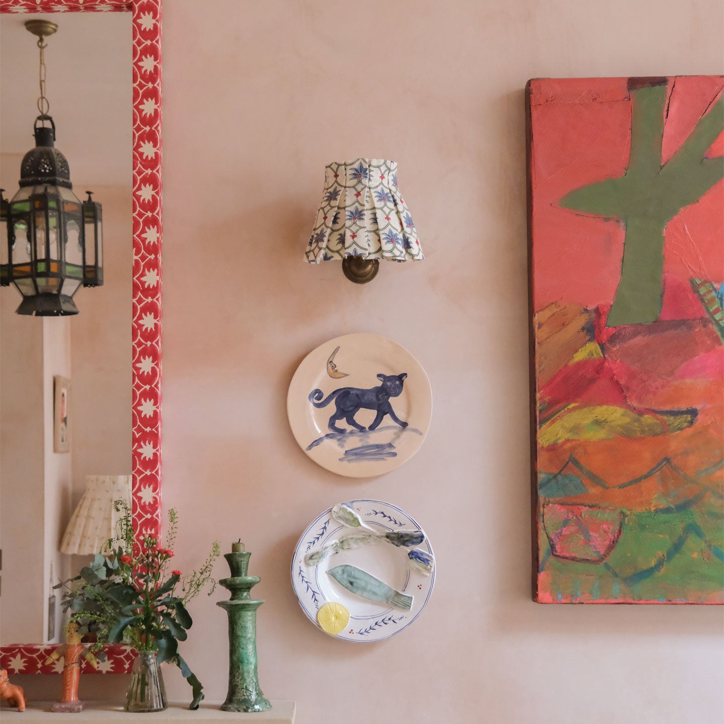 6 inch Peacock Palm Grove Linen Structured Box Pleat Lampshade