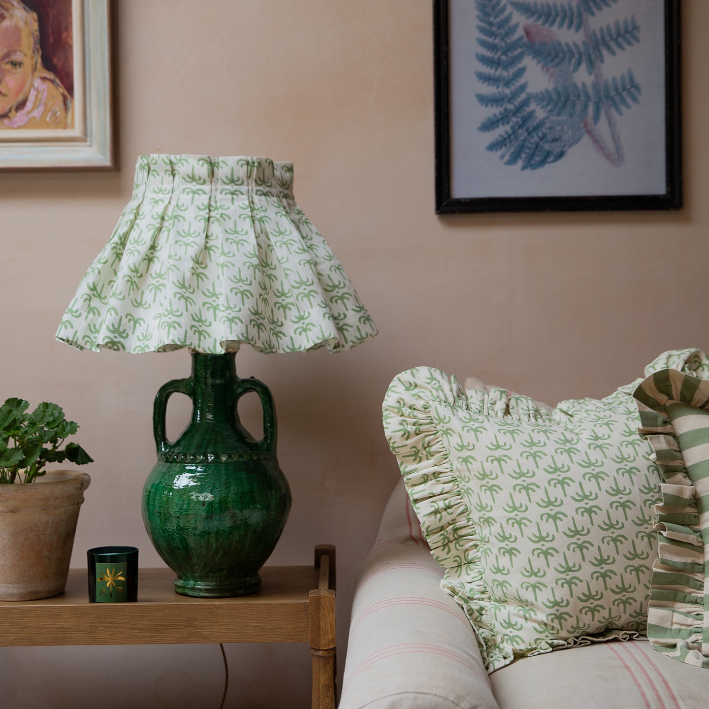 Green Callaloo Linen Loose Box Pleat Lampshade