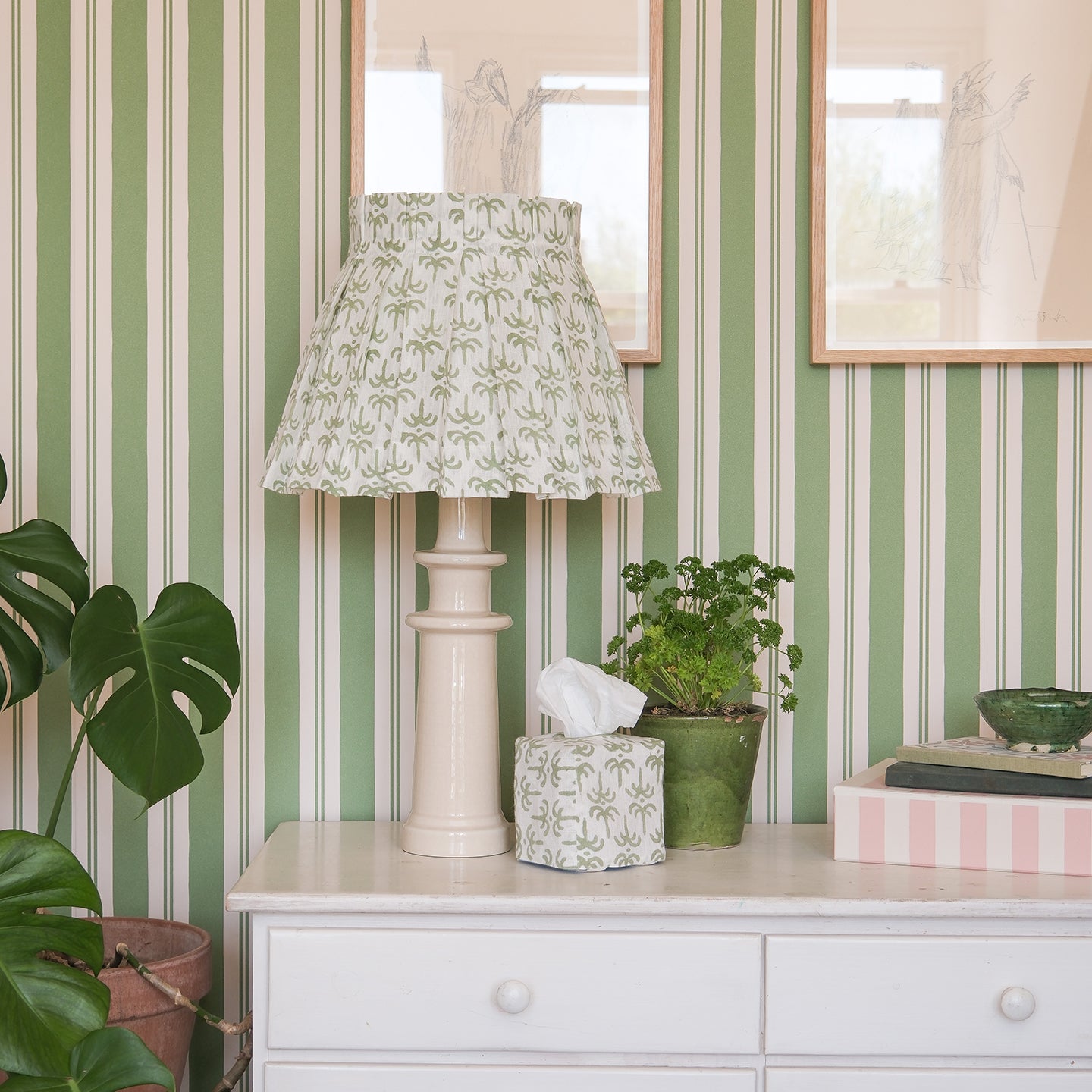 Green Callaloo Linen Structured Box Pleat Lampshade