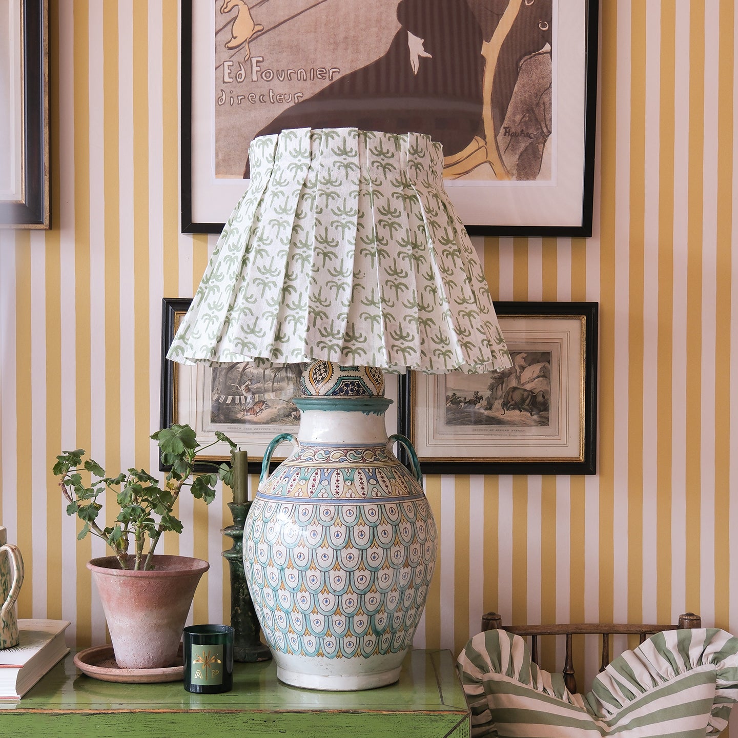 Green Callaloo Linen Structured Box Pleat Lampshade