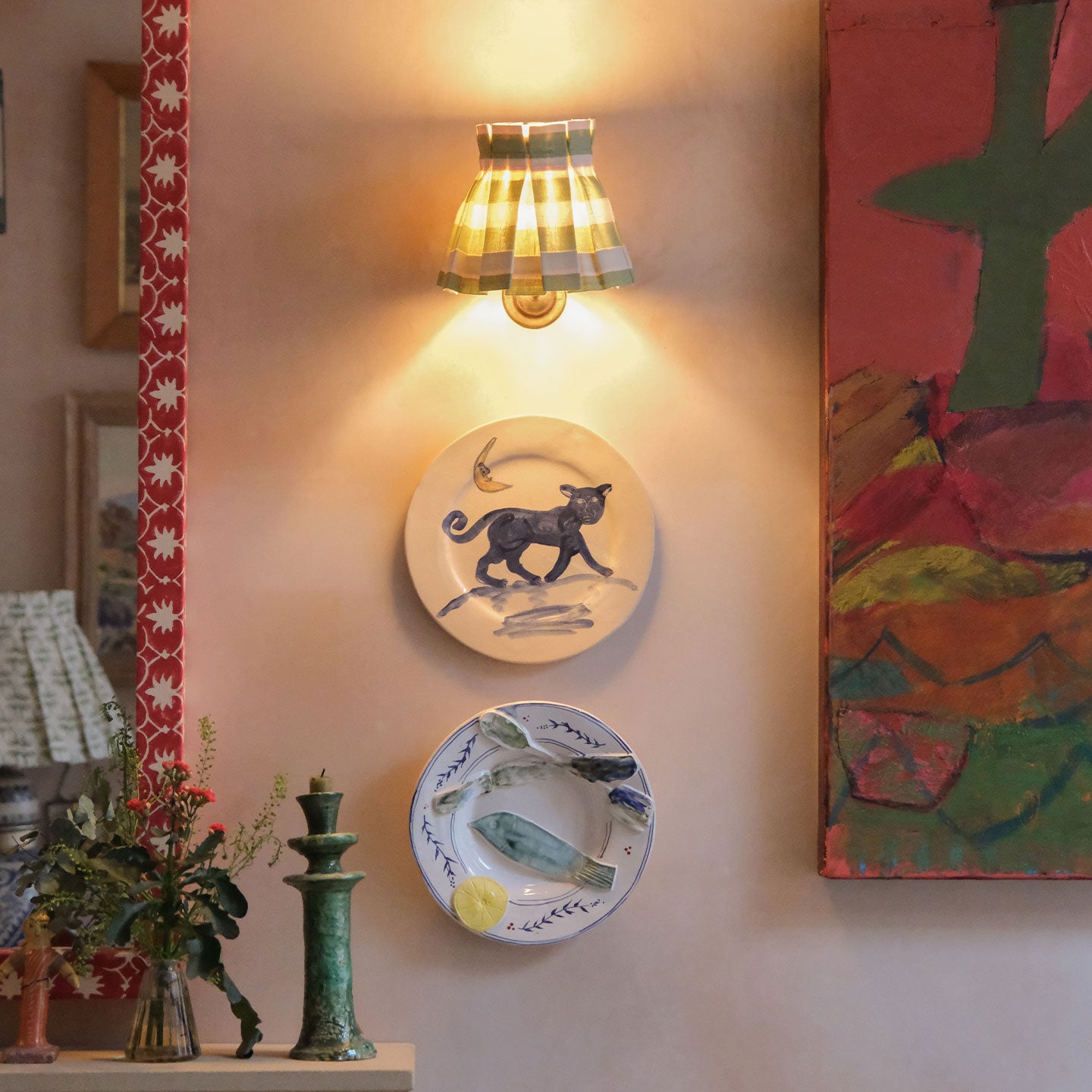 6 inch Tangier Olive Stripe Linen Structured Box Pleat Lampshade