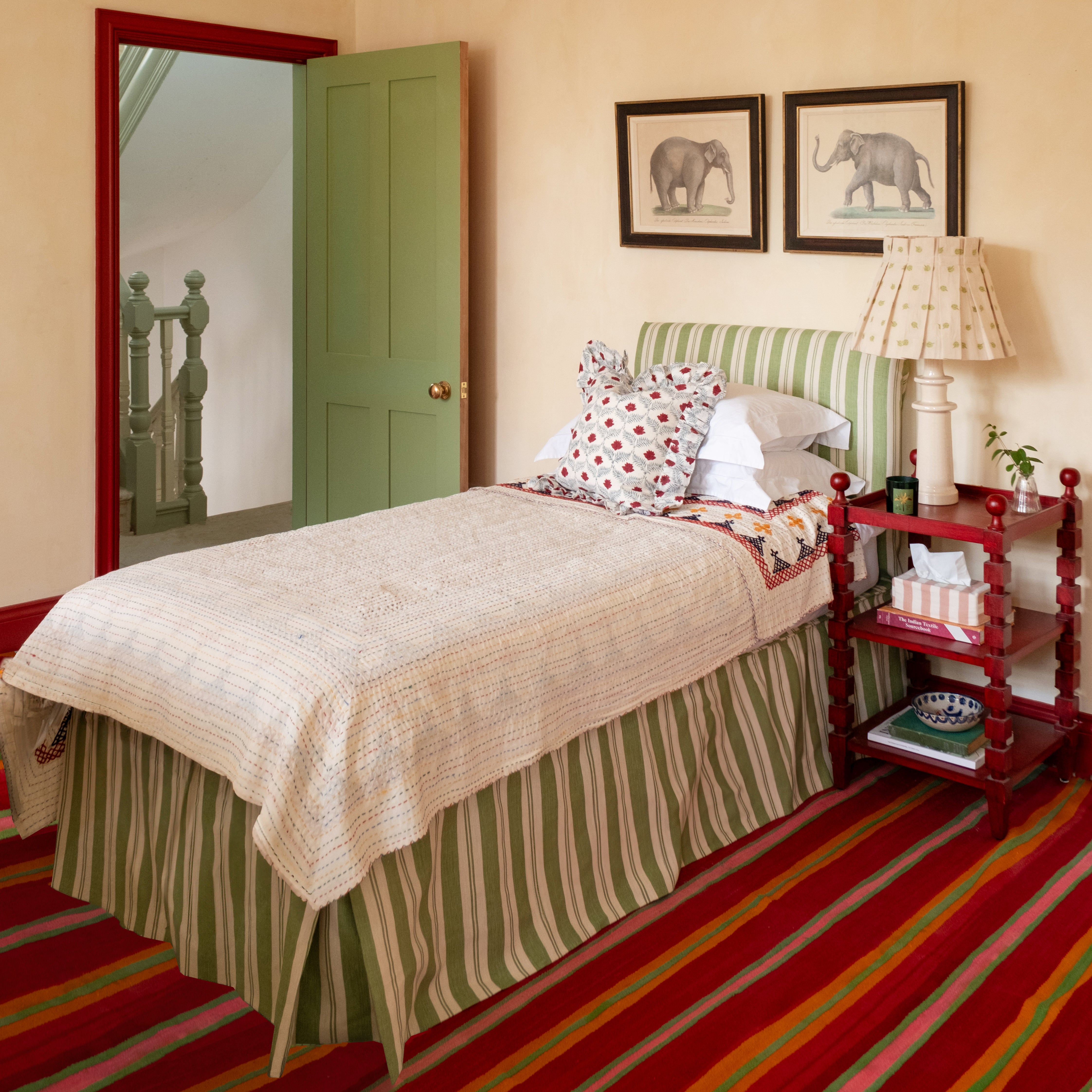 Grasshopper Raj Stripe Linen Piped Bed Valance