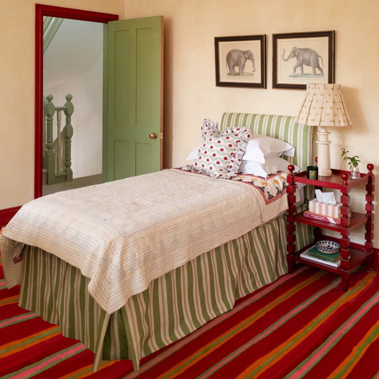 CLEARANCE - UK Single Raj Grasshopper Stripe Linen Piped Bed Valance