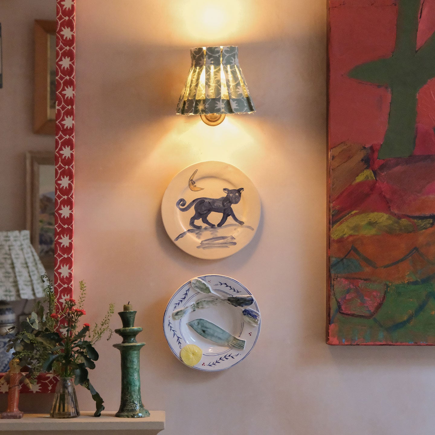 6 inch Jade Inverse Palm Grove Linen Structured Box Pleat Lampshade