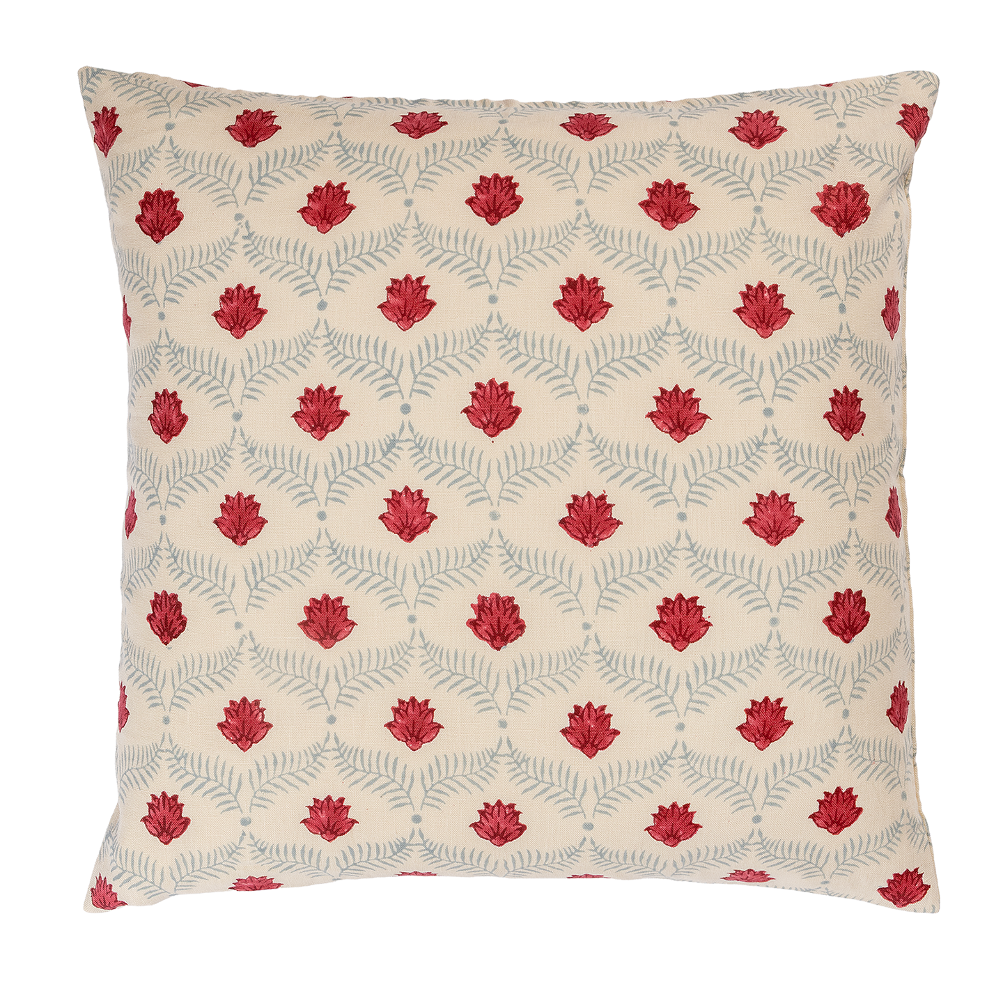Lotus Linen Square Cushion - Poppy/Petrol