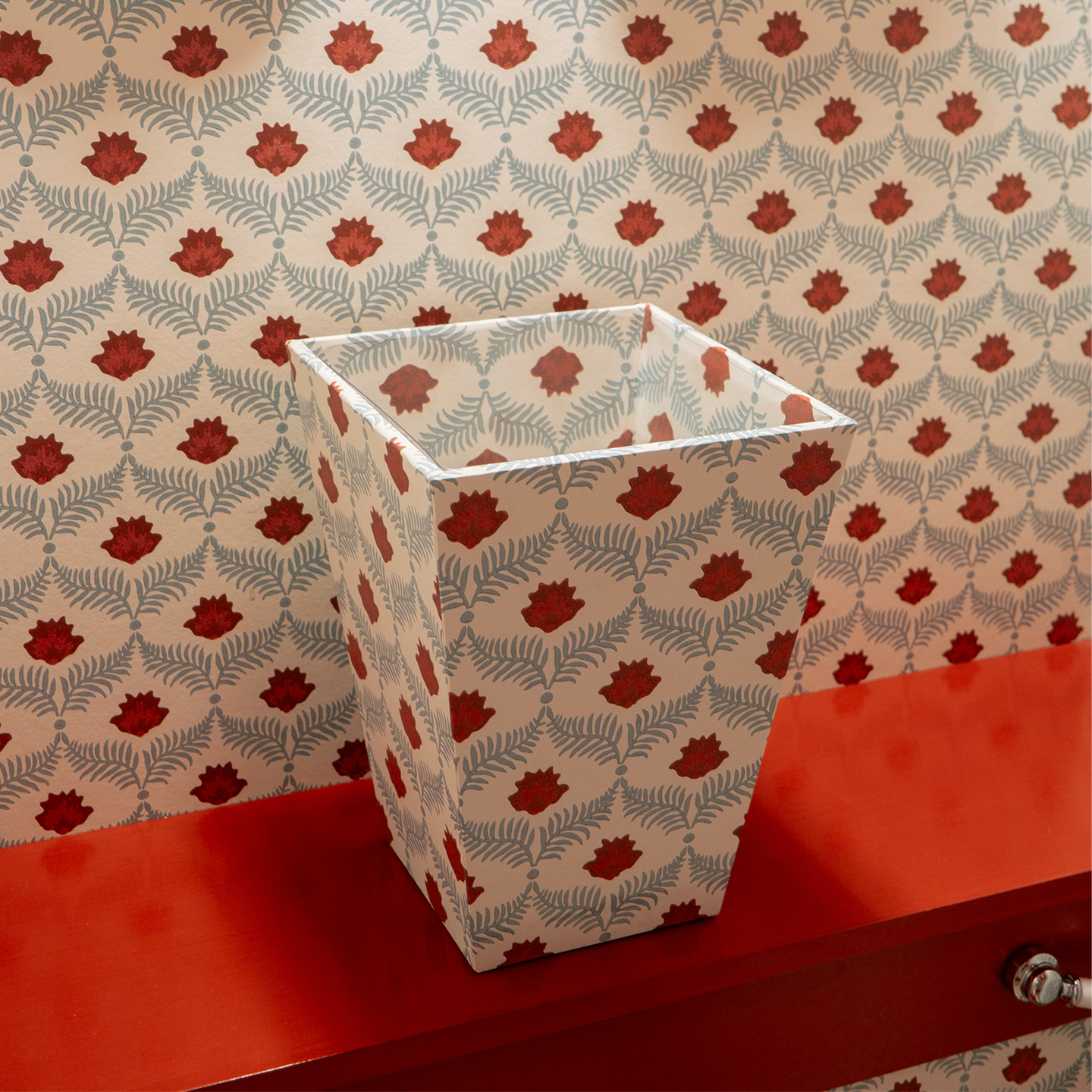 Lotus Waste Paper Bin - Poppy/Petrol