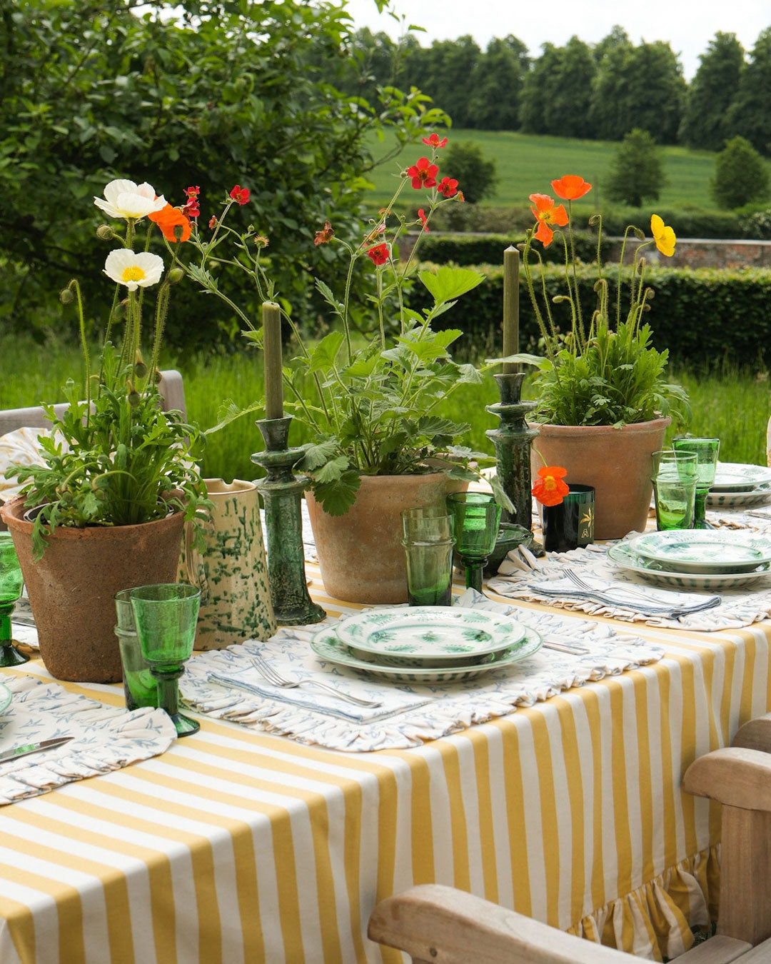 Tangier Mustard Stripe Ruffle Tablecloth