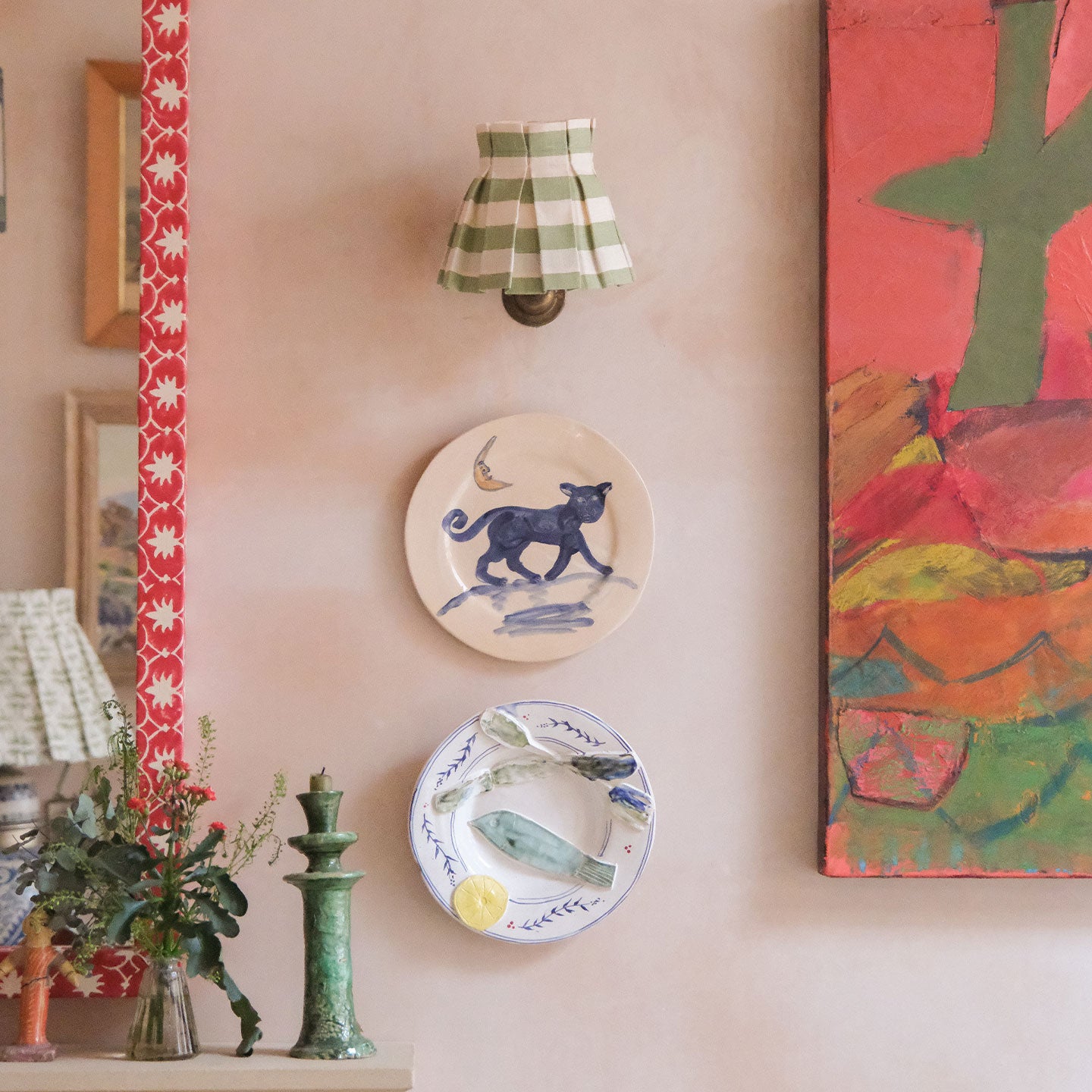 6 inch Tangier Olive Stripe Linen Structured Box Pleat Lampshade