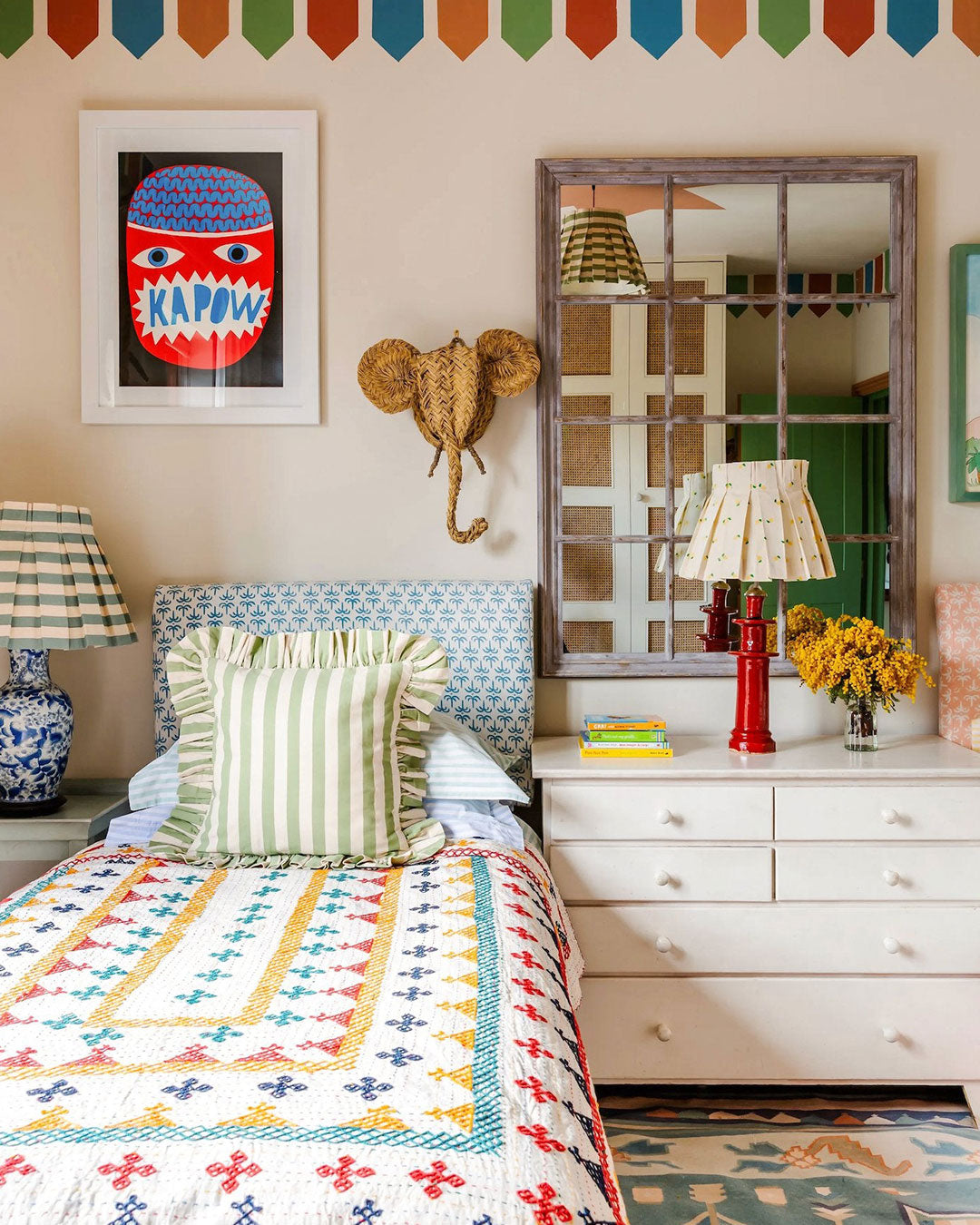 Tangier Olive Stripe Frilly Cushion