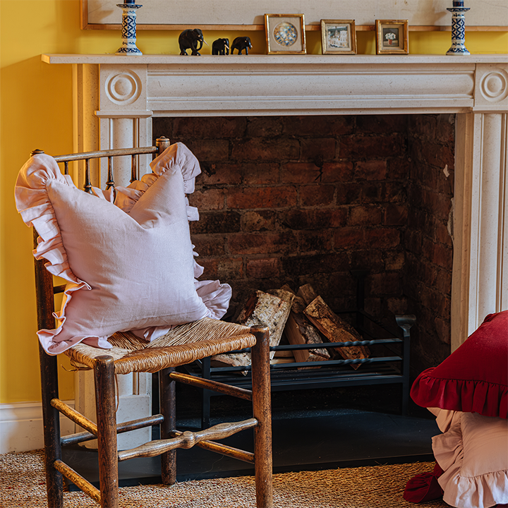 Pale Pink Linen Frilly Cushion