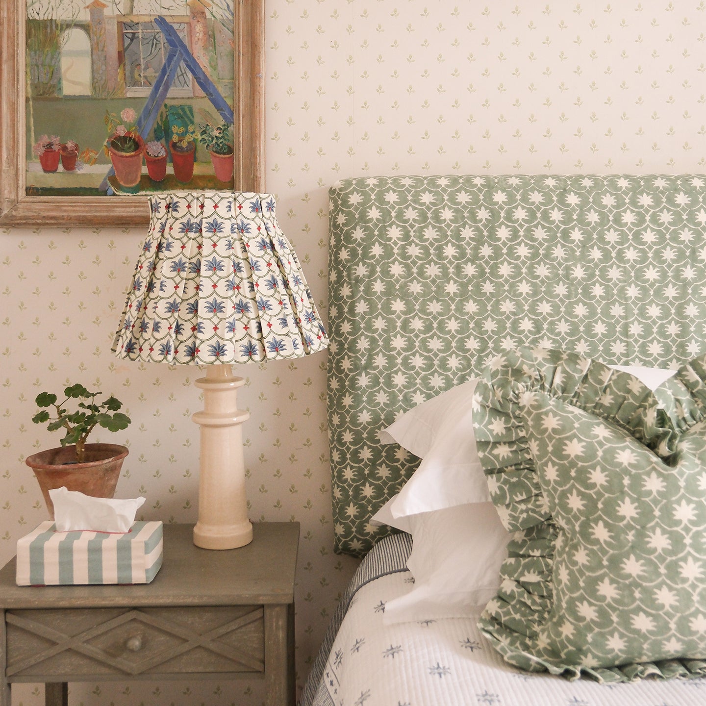 Peacock Palm Grove Linen Structured Box Pleat Lampshade