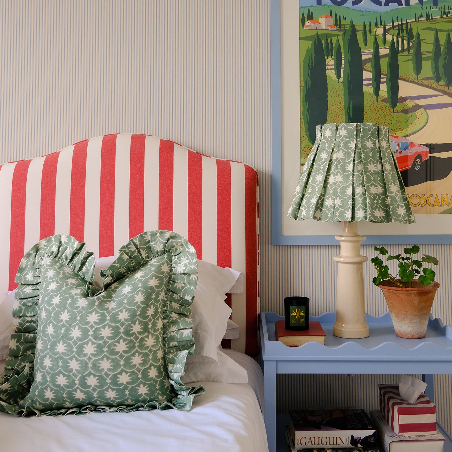 Jade Inverse Palm Grove Linen Structured Box Pleat Lampshade