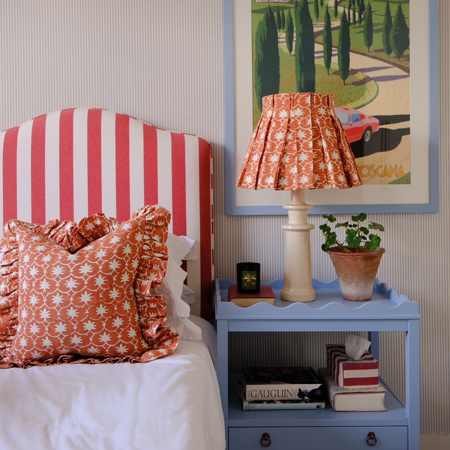 Terracotta Inverse Palm Grove Linen Structured Box Pleat Lampshade