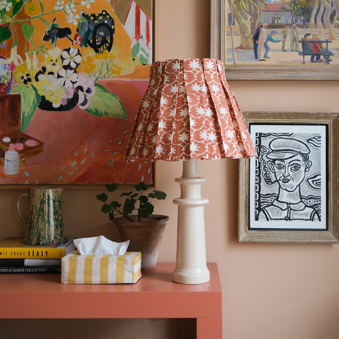 Terracotta Inverse Palm Grove Linen Structured Box Pleat Lampshade