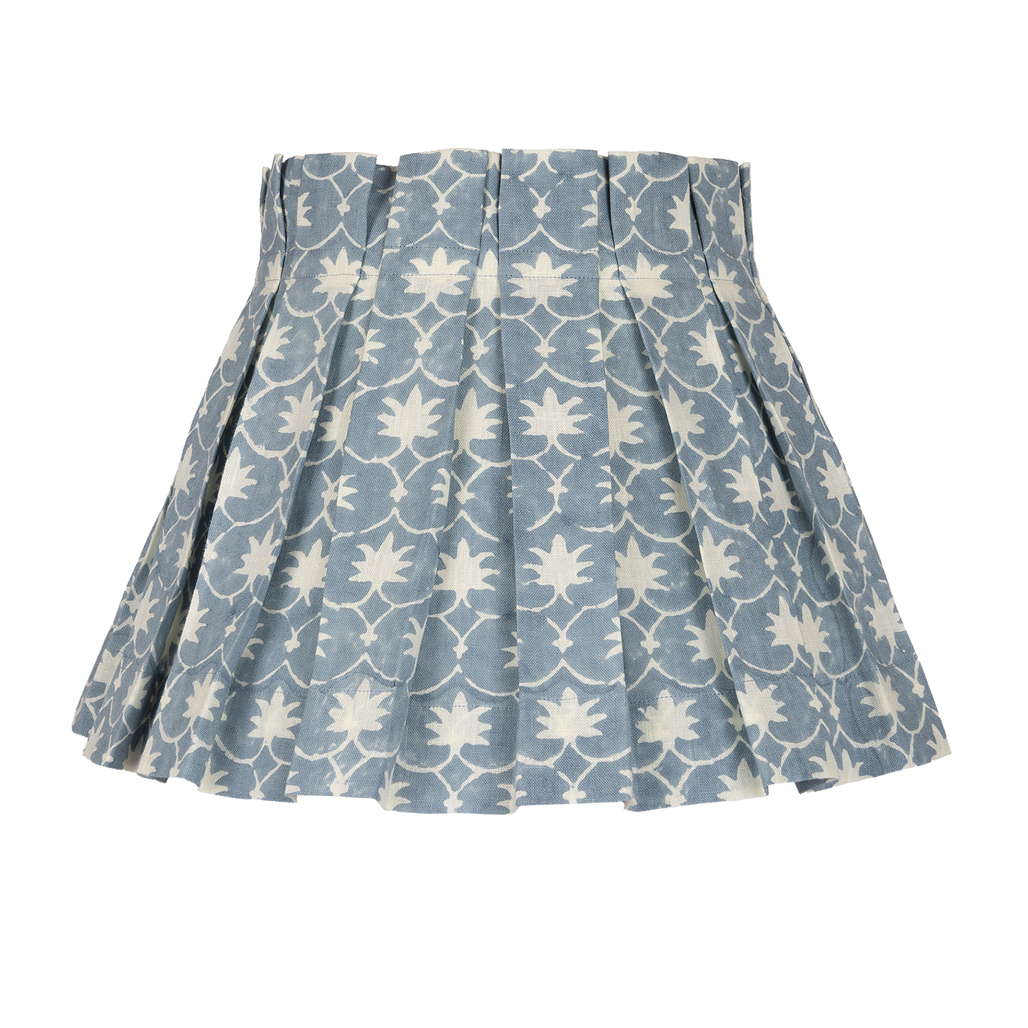 French Blue Inverse Palm Grove Linen Structured Box Pleat Lampshade