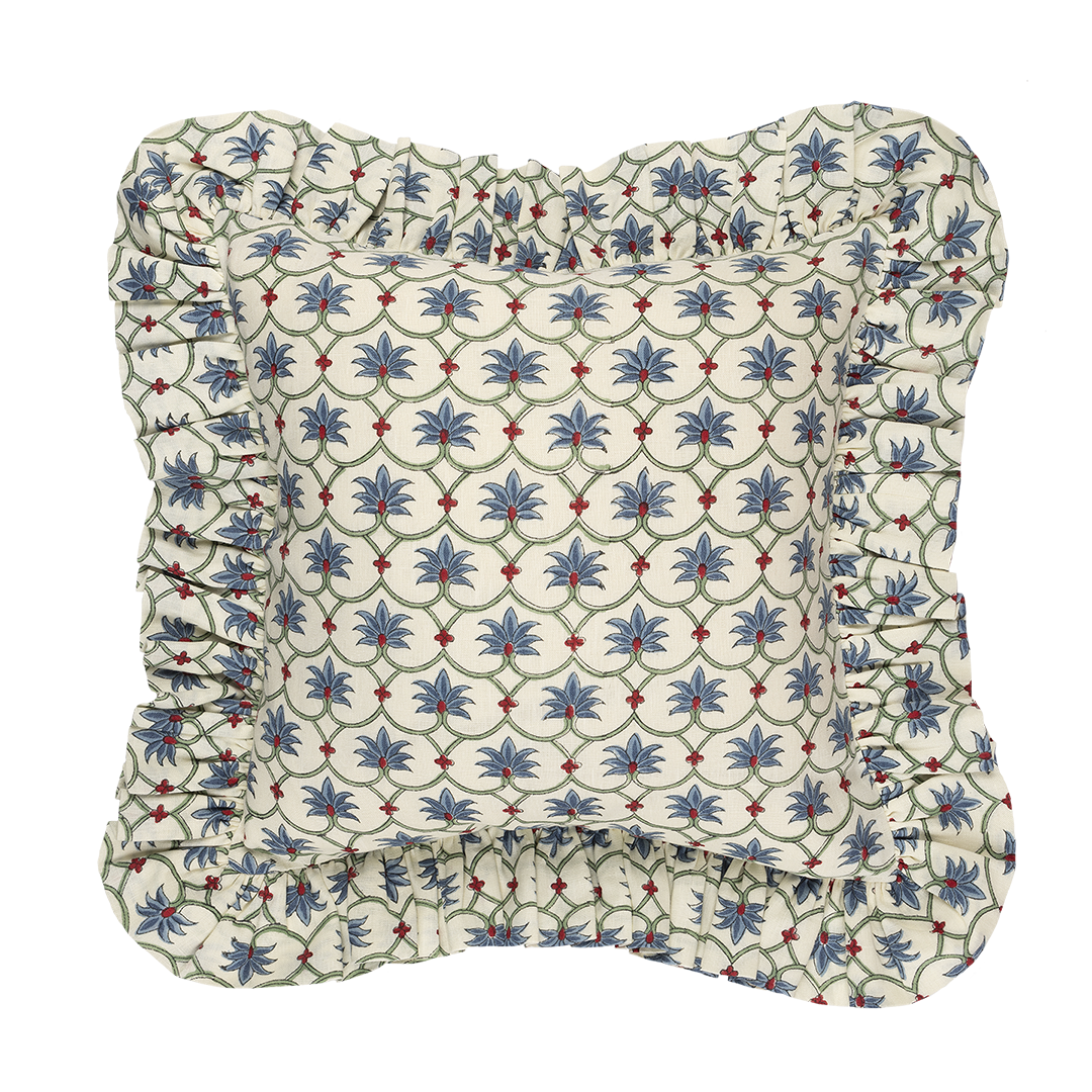 Peacock Palm Grove Linen Frilly Cushion