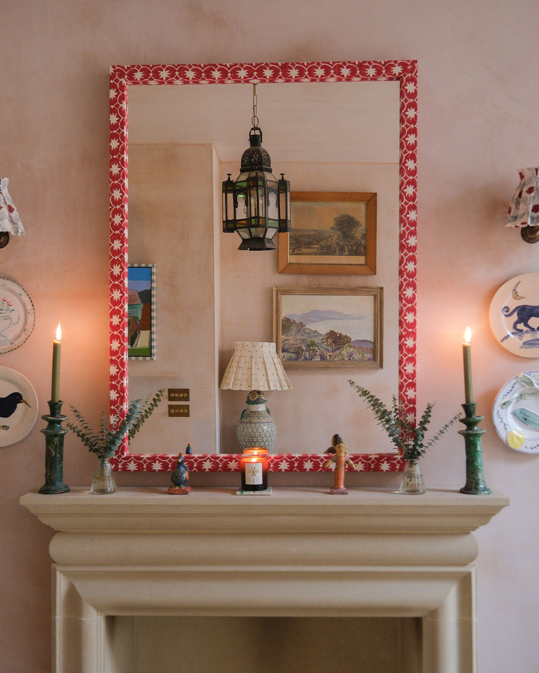 Red Palm Grove Inverse Fabric Mirror
