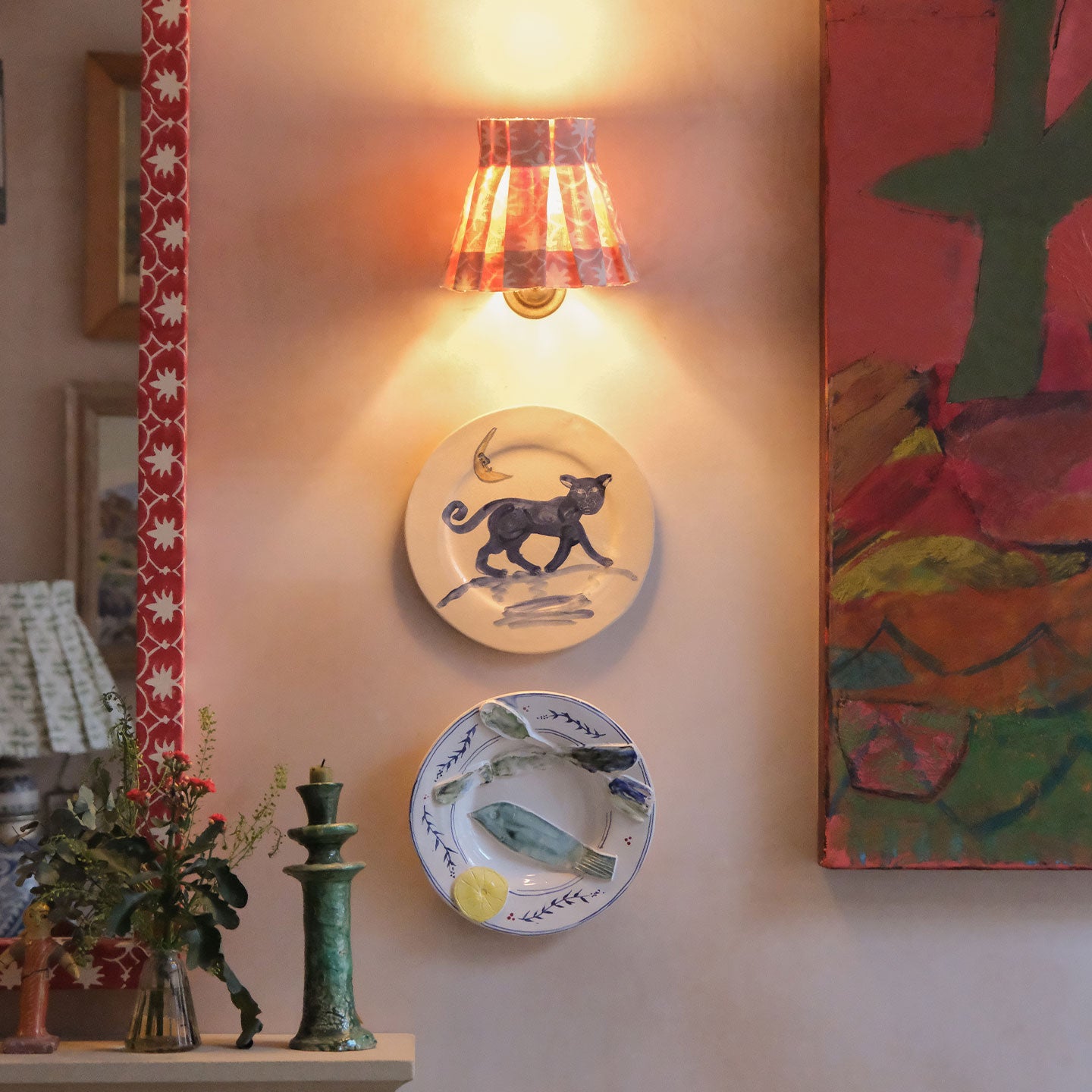 6 inch Rhubarb Inverse Palm Grove Linen Structured Box Pleat Lampshade