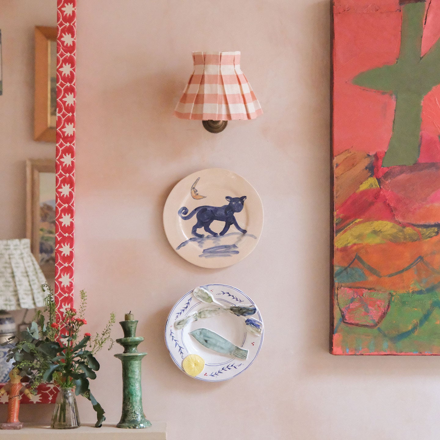 6 inch Tangier Rhubarb Stripe Linen Structured Box Pleat Lampshade