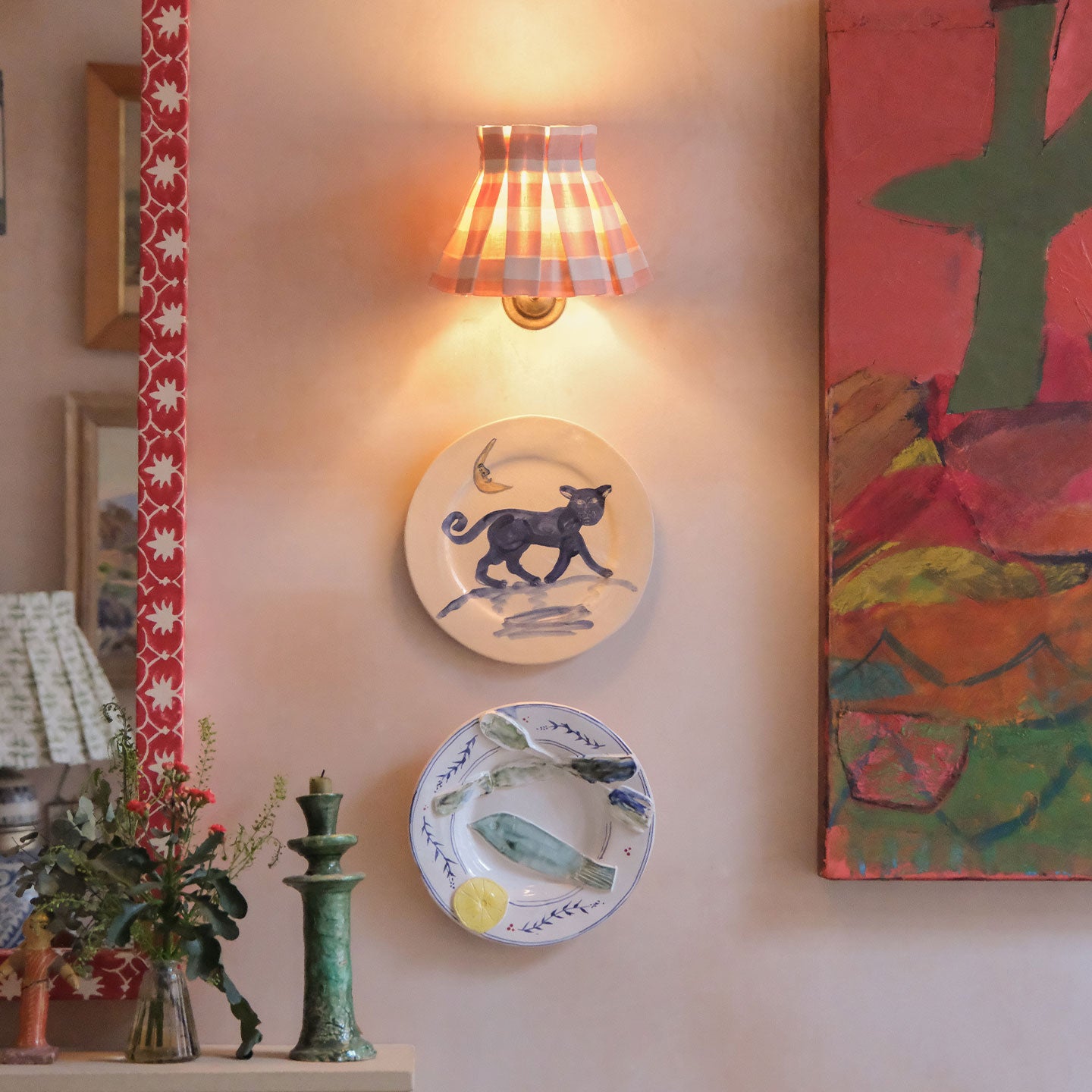 6 inch Tangier Rhubarb Stripe Linen Structured Box Pleat Lampshade