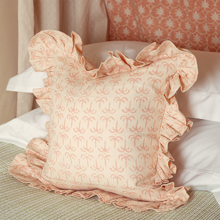 Pink Callaloo Linen Frilly Cushion