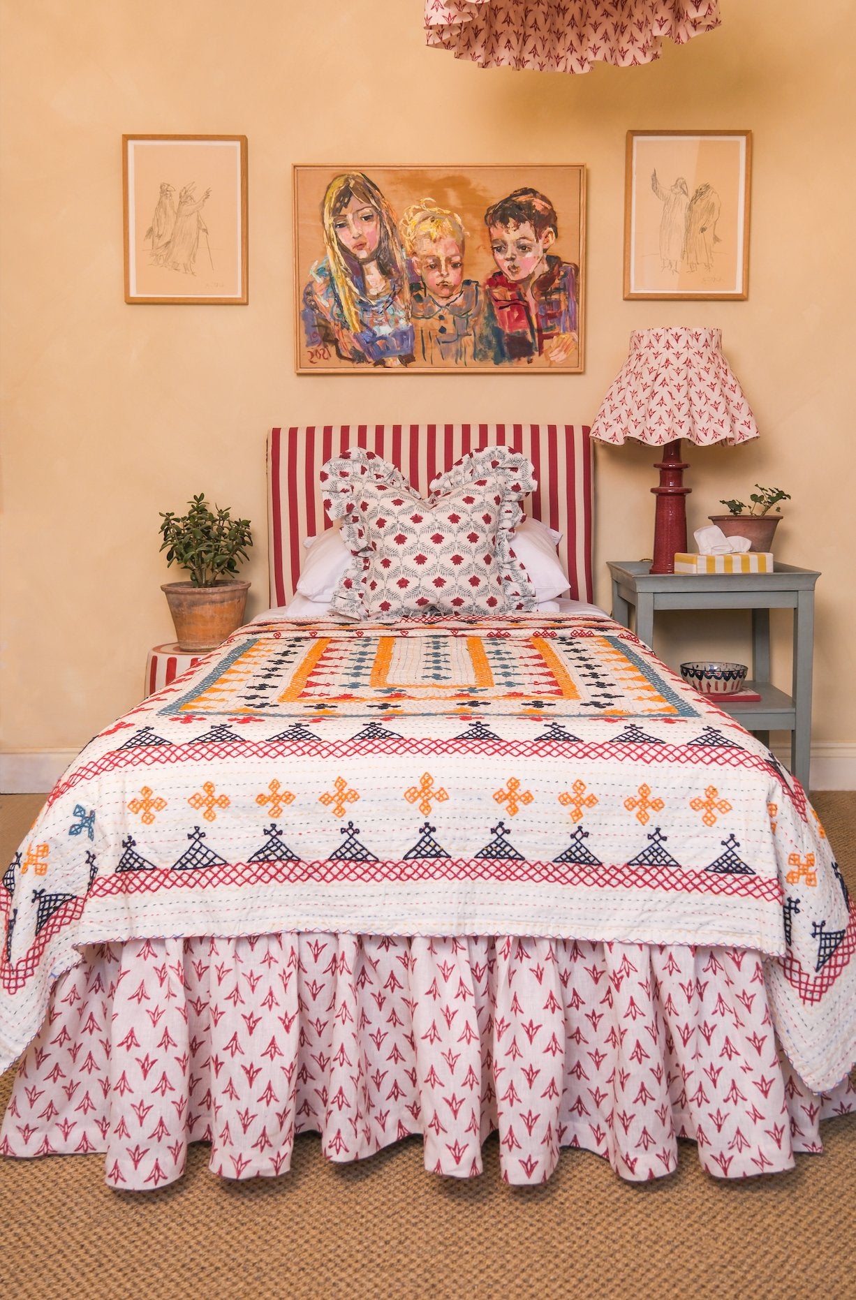 Poppy Papaya Linen Ruffle Bed Valance - Alice Palmer & Co
