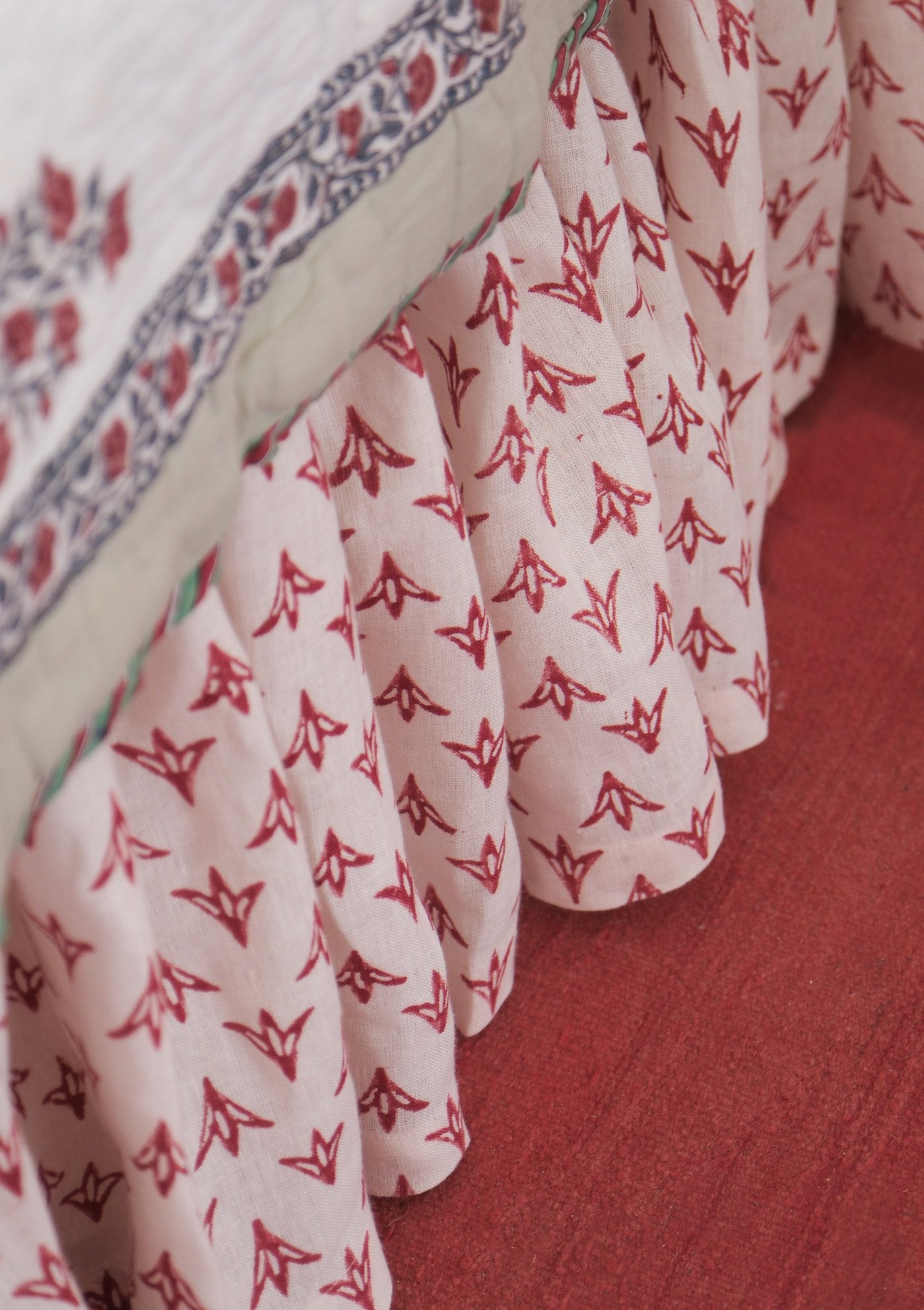 Poppy Papaya Linen Ruffle Bed Valance - Alice Palmer & Co