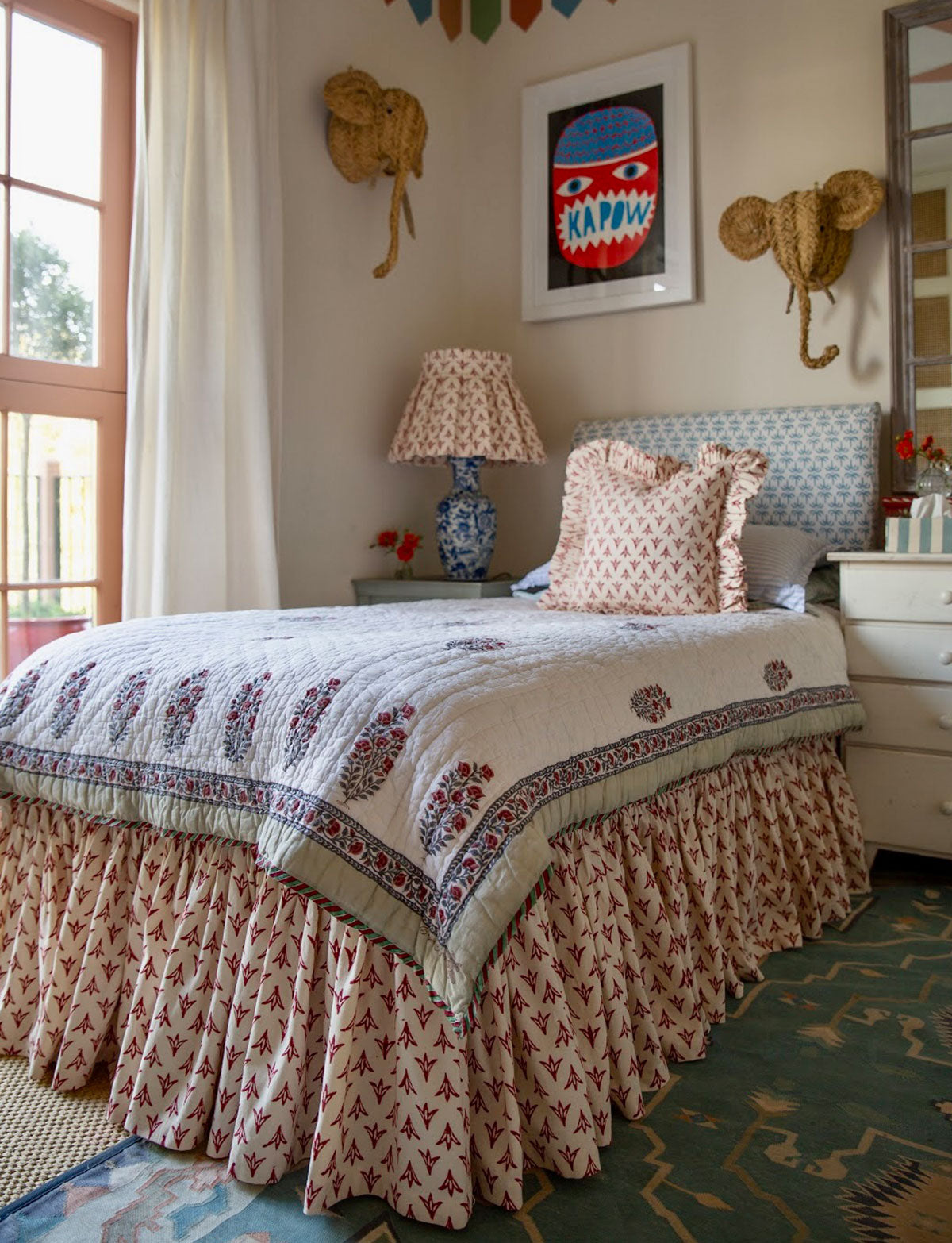 Poppy Papaya Cotton Ruffle Bed Valance