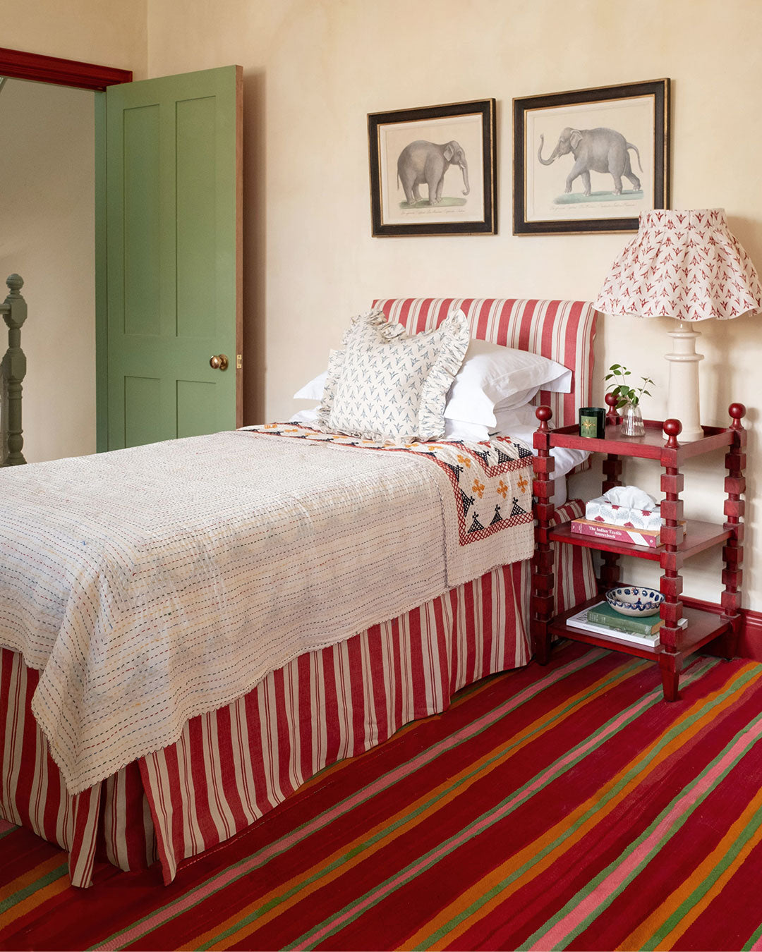 Raj Red Stripe Linen Fabric