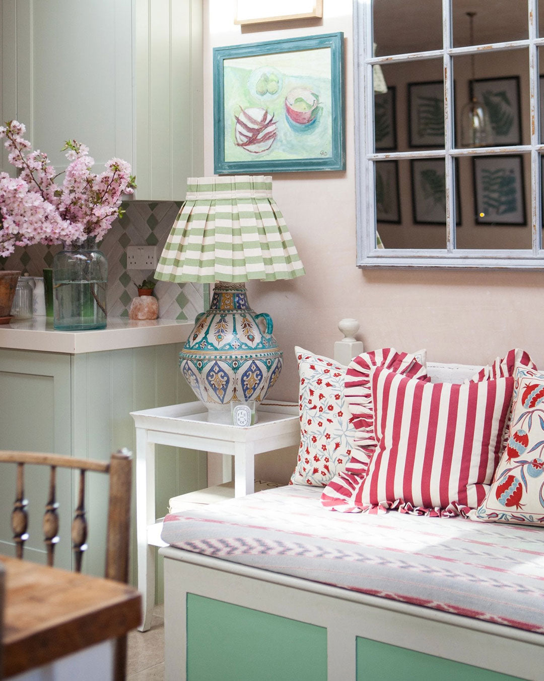 Tangier Red Stripe Frilly Cushion