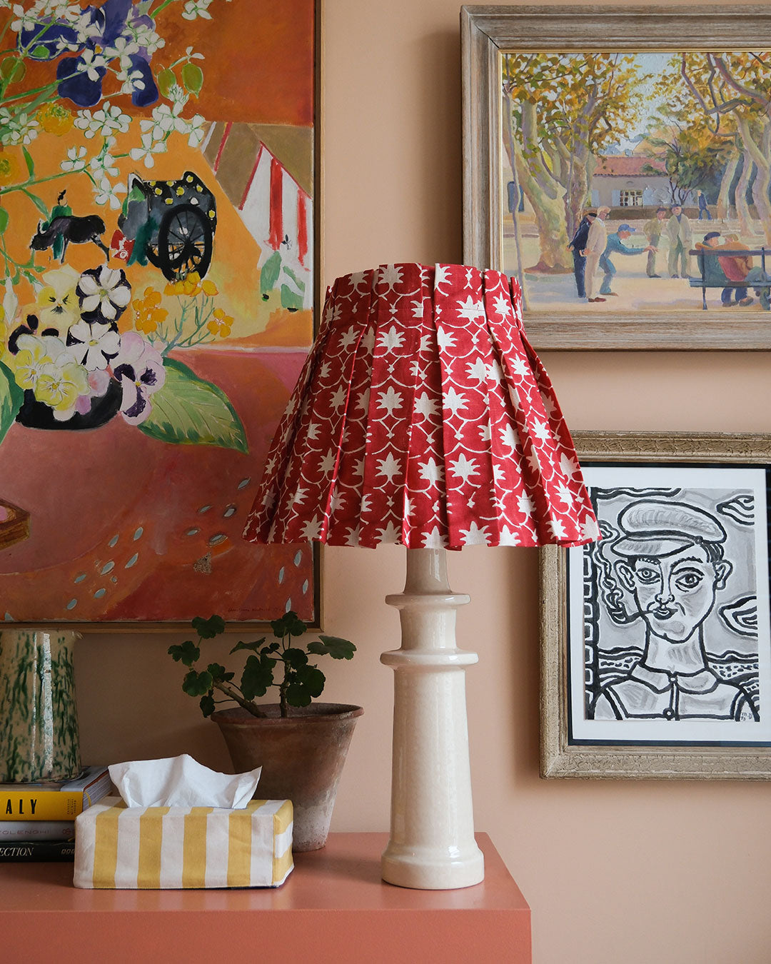 Red Inverse Palm Grove Linen Fabric