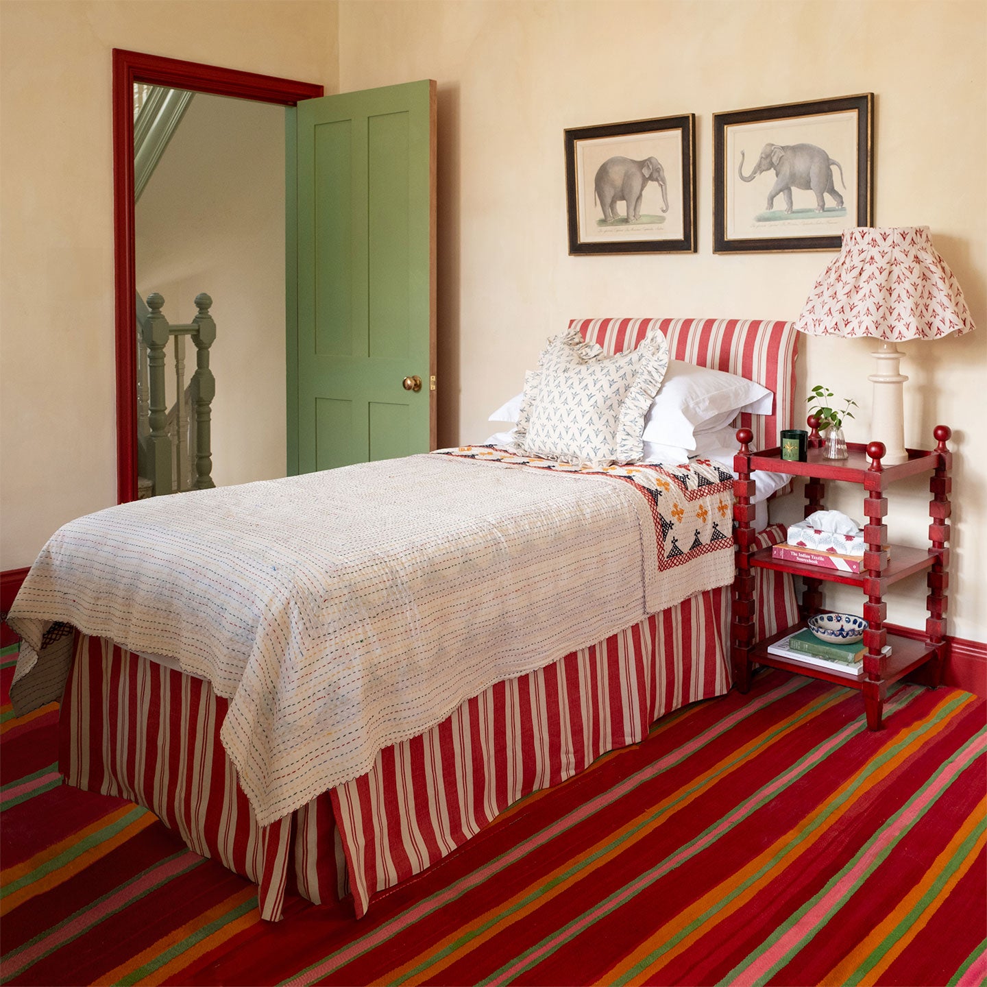 Red Raj Stripe Linen Piped Bed Valance