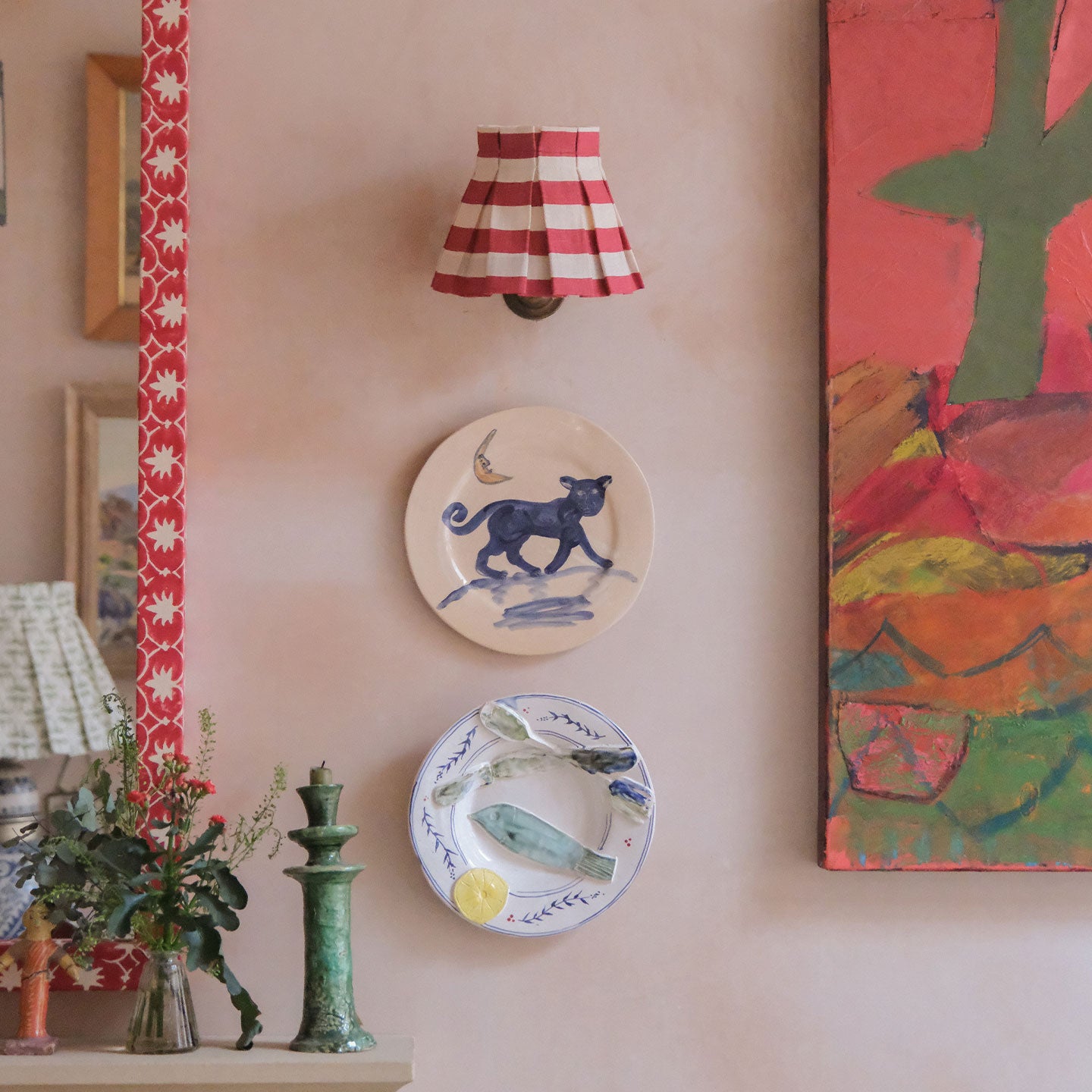 6 inch Tangier Red Stripe Linen Structured Box Pleat Lampshade