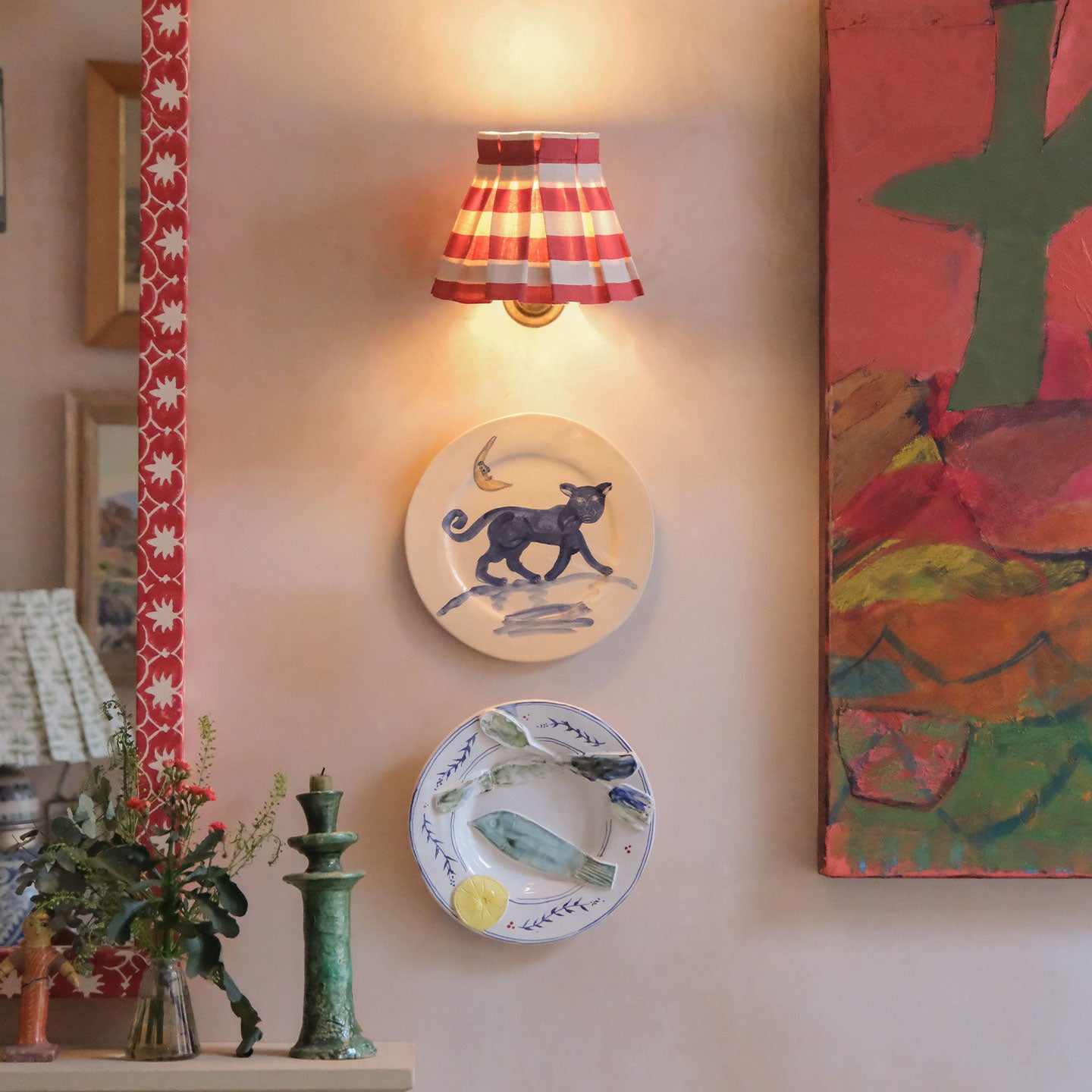 6 inch Tangier Red Stripe Linen Structured Box Pleat Lampshade