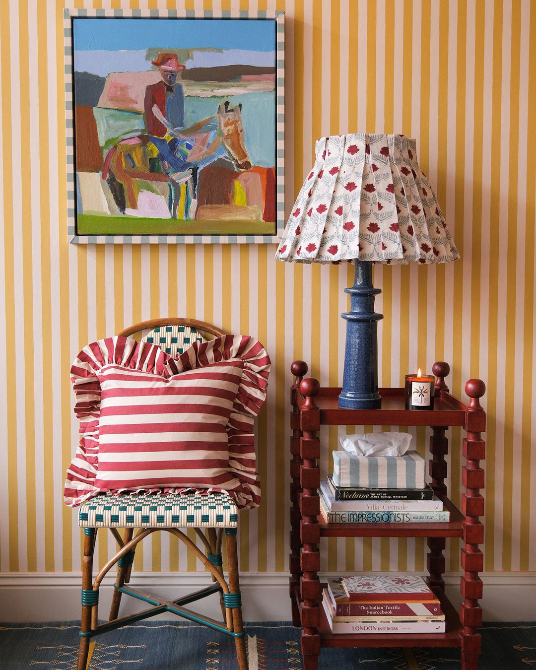 Tangier Red Stripe Frilly Cushion