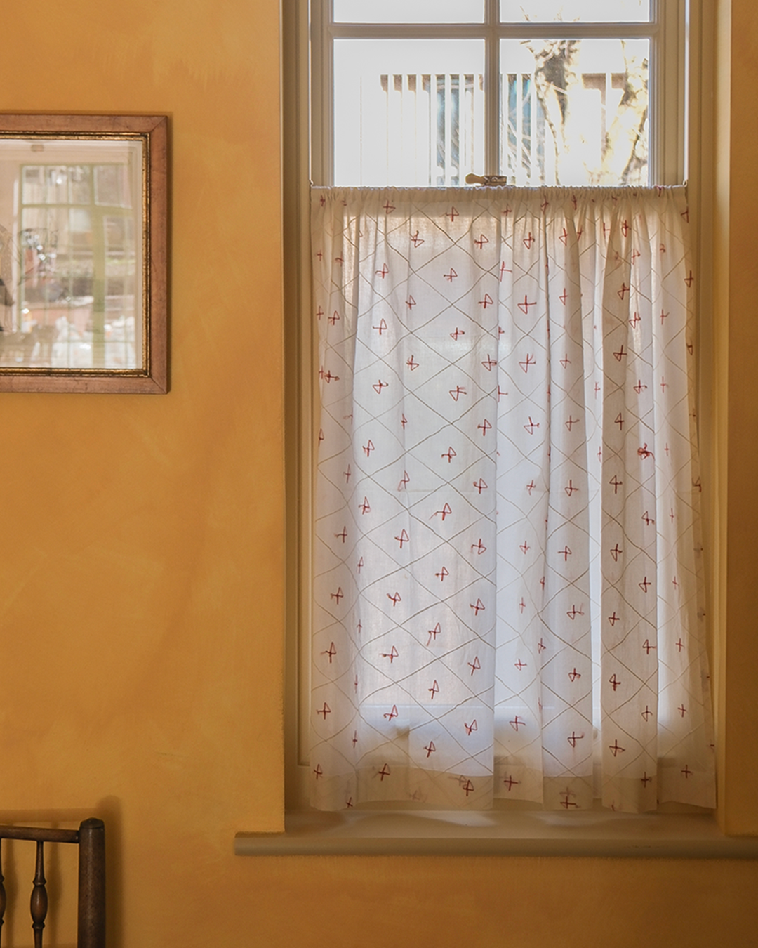 Embroidered Red Cross Cafe Curtain