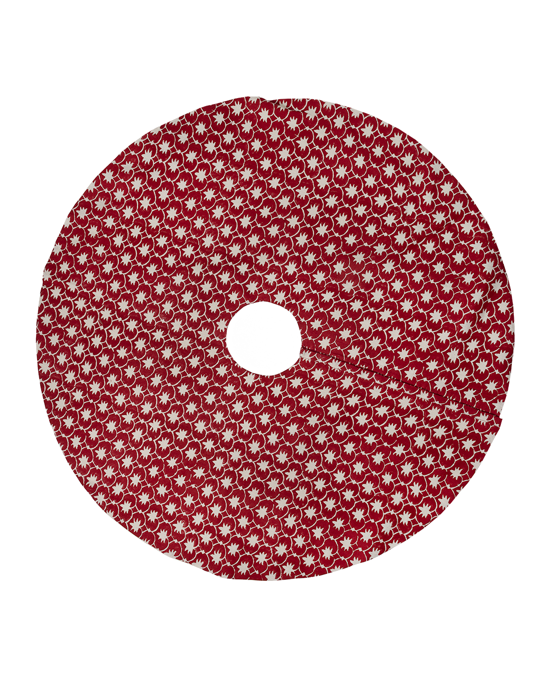 Red Palm Grove Inverse Linen Christmas Tree Skirt