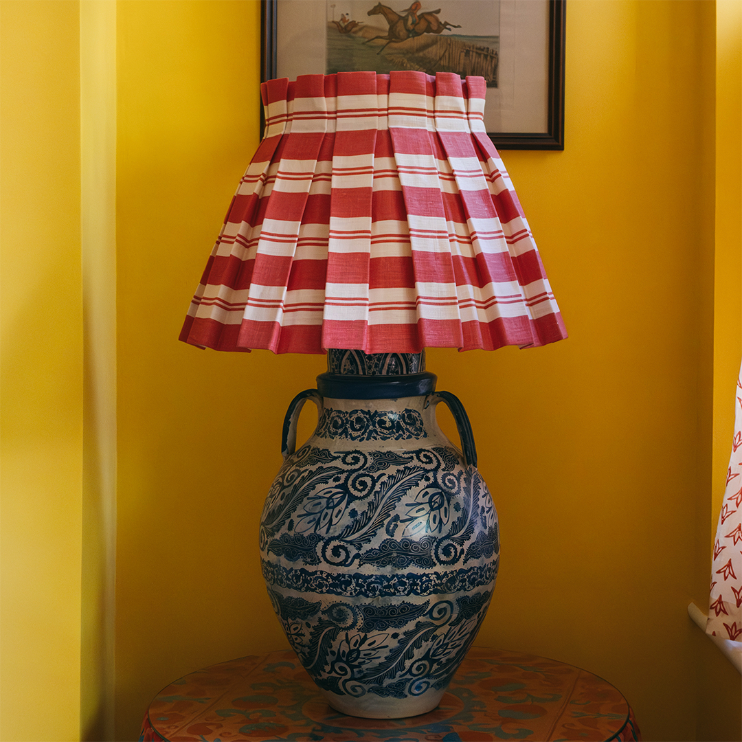Raj Red Stripe Linen Structured Box Pleat Lampshade