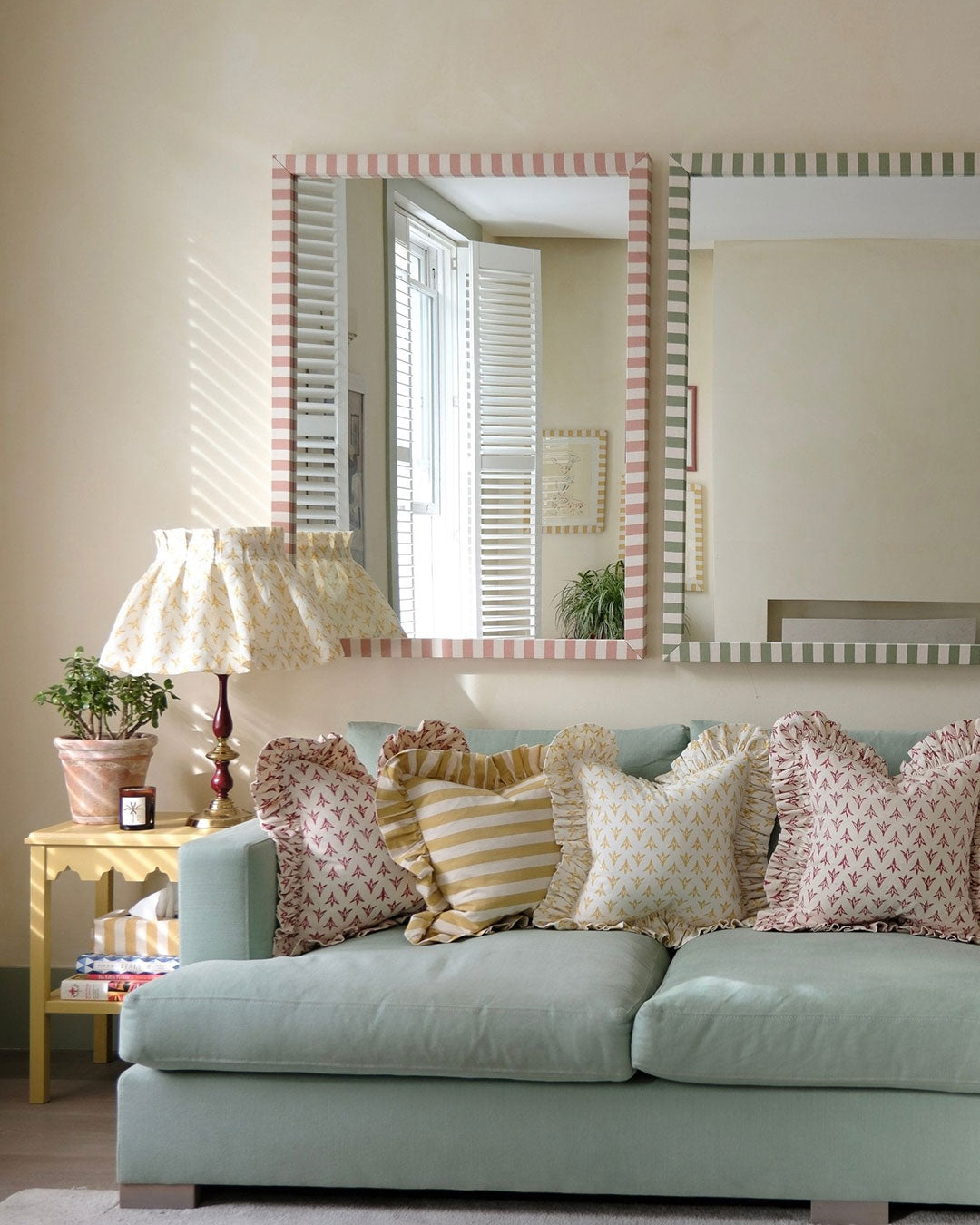 Tangier Rhubarb Stripe Fabric Mirror