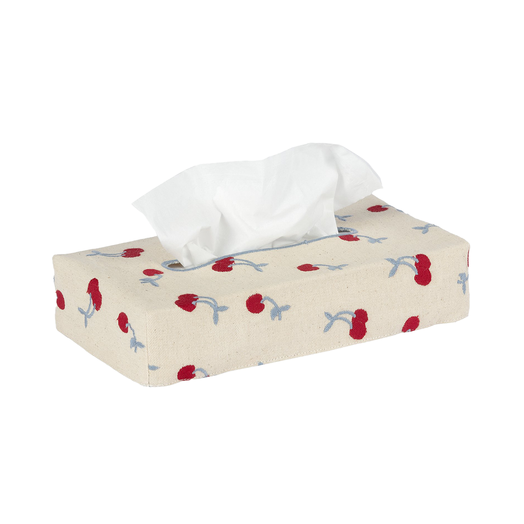 Skinny Embroidered Tissue Box Cover - Blue Cherry
