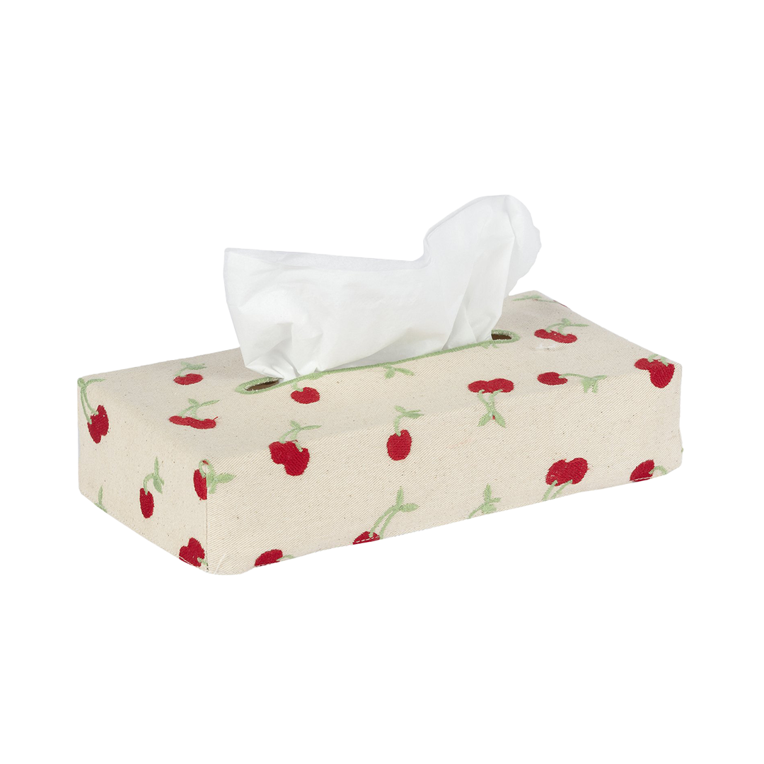 Skinny Embroidered Tissue Box Cover - Green Cherry