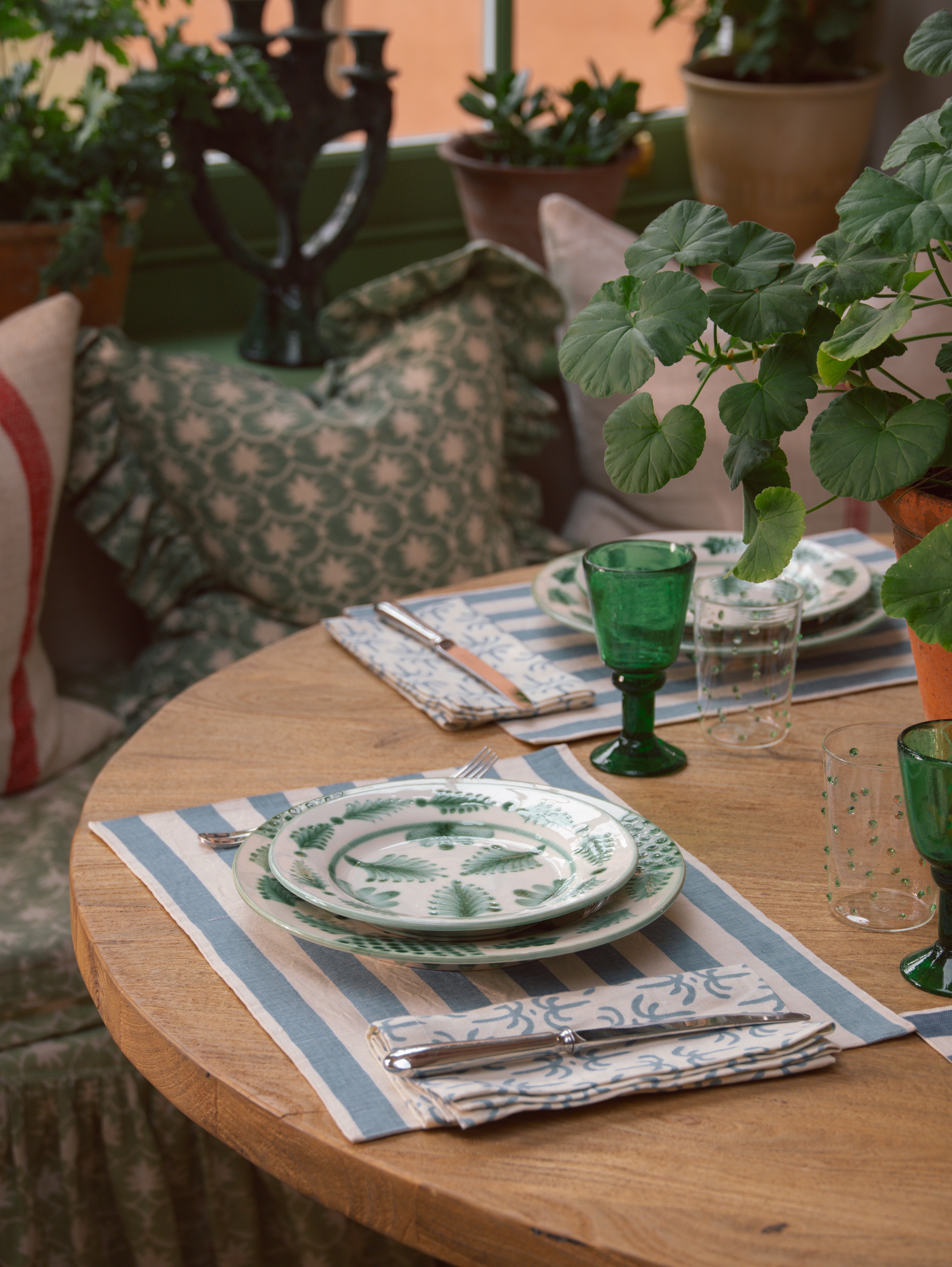 Tangier French Blue Stripe Linen Placemat - Set of Two