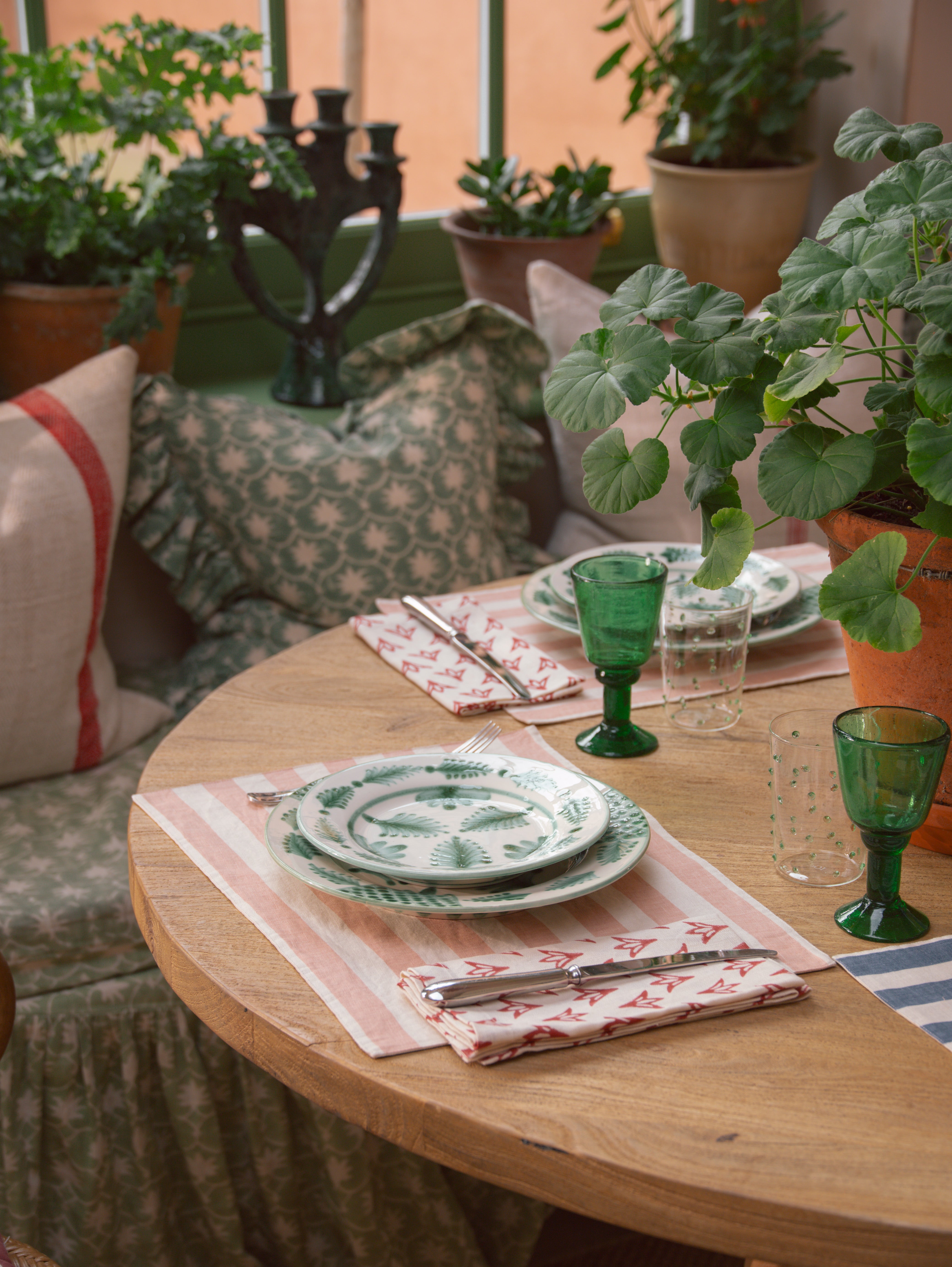 Tangier Rhubarb Stripe Linen Placemat - Set of Two