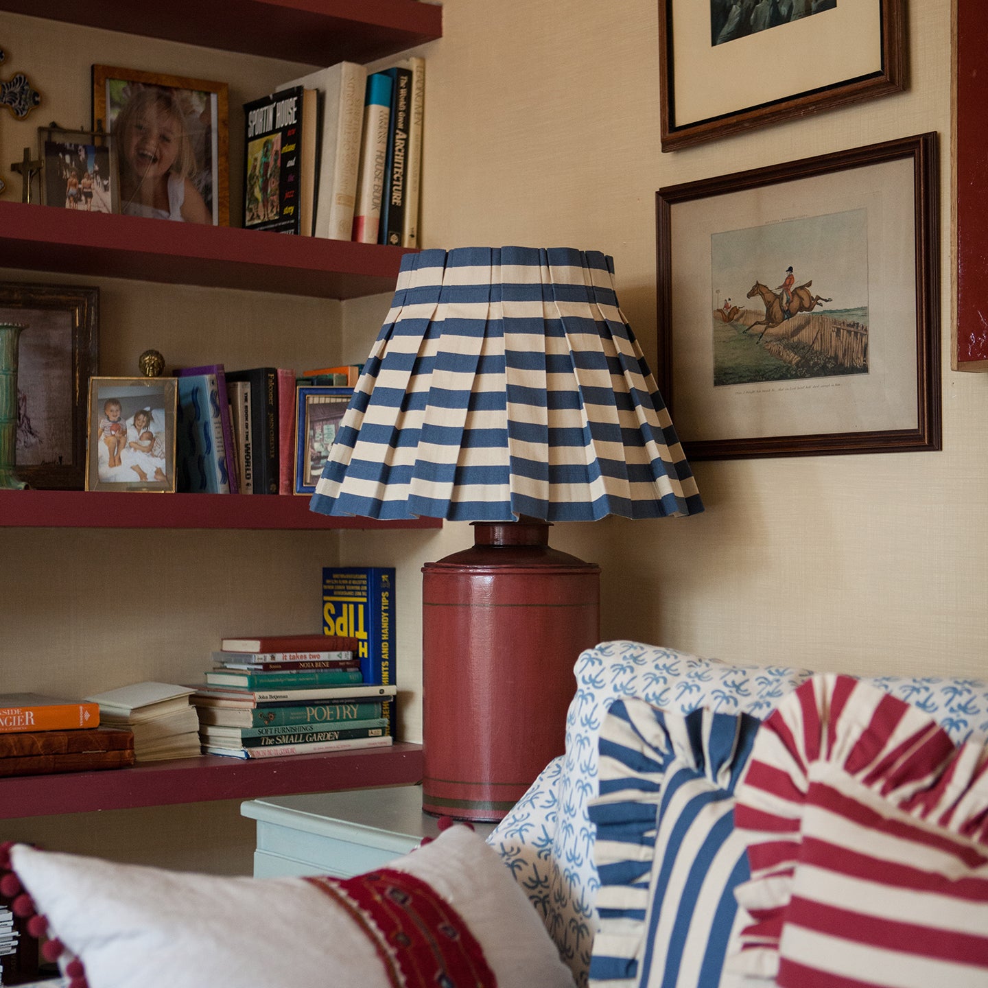 Tangier Denim Stripe Cotton Structured Box Pleat Lampshade
