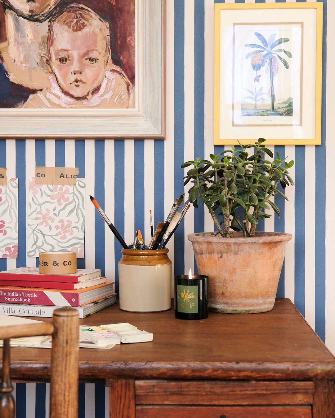 Tangier Denim Stripe Wallpaper