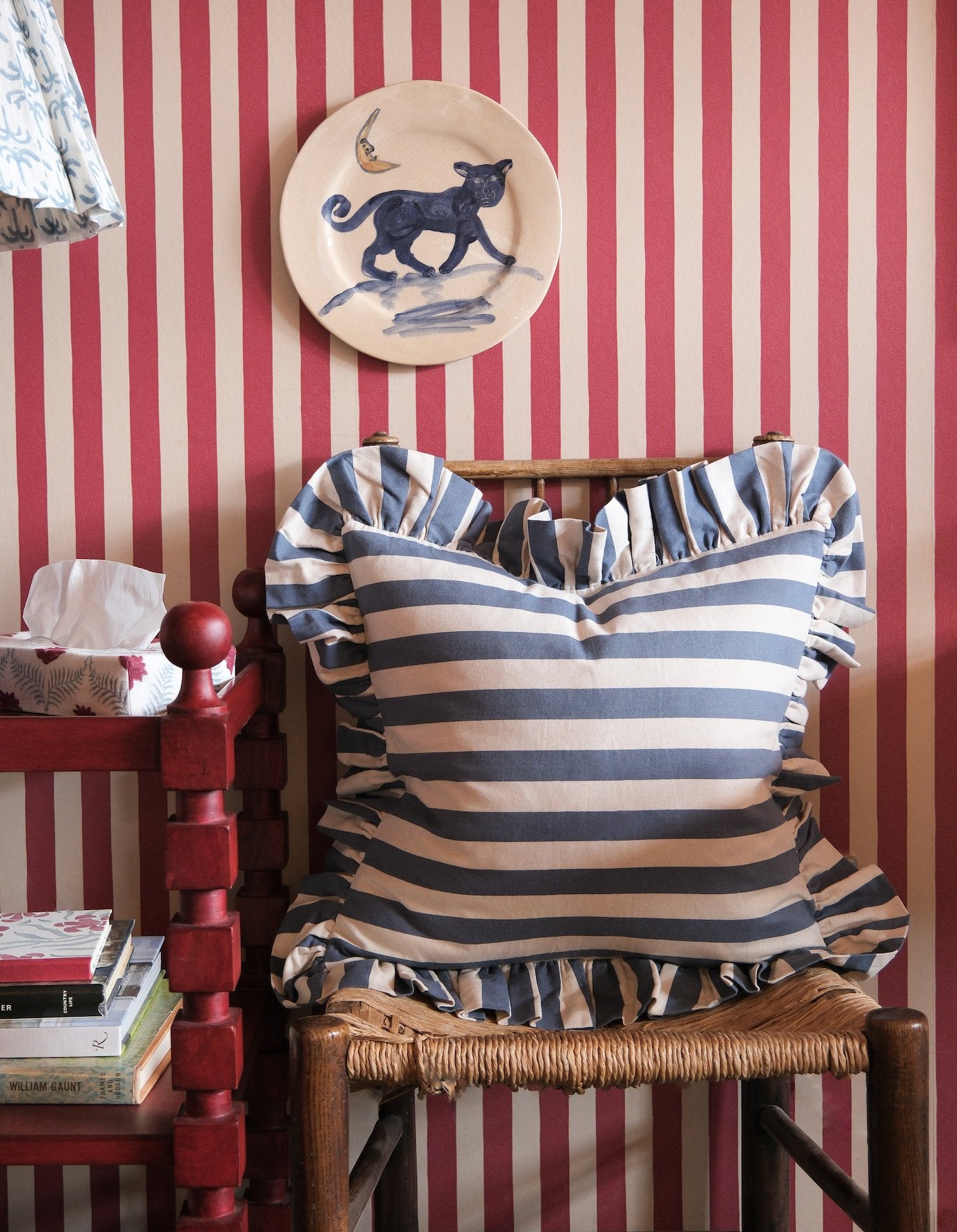Tangier Denim Stripe Frilly Cushion - Alice Palmer & Co