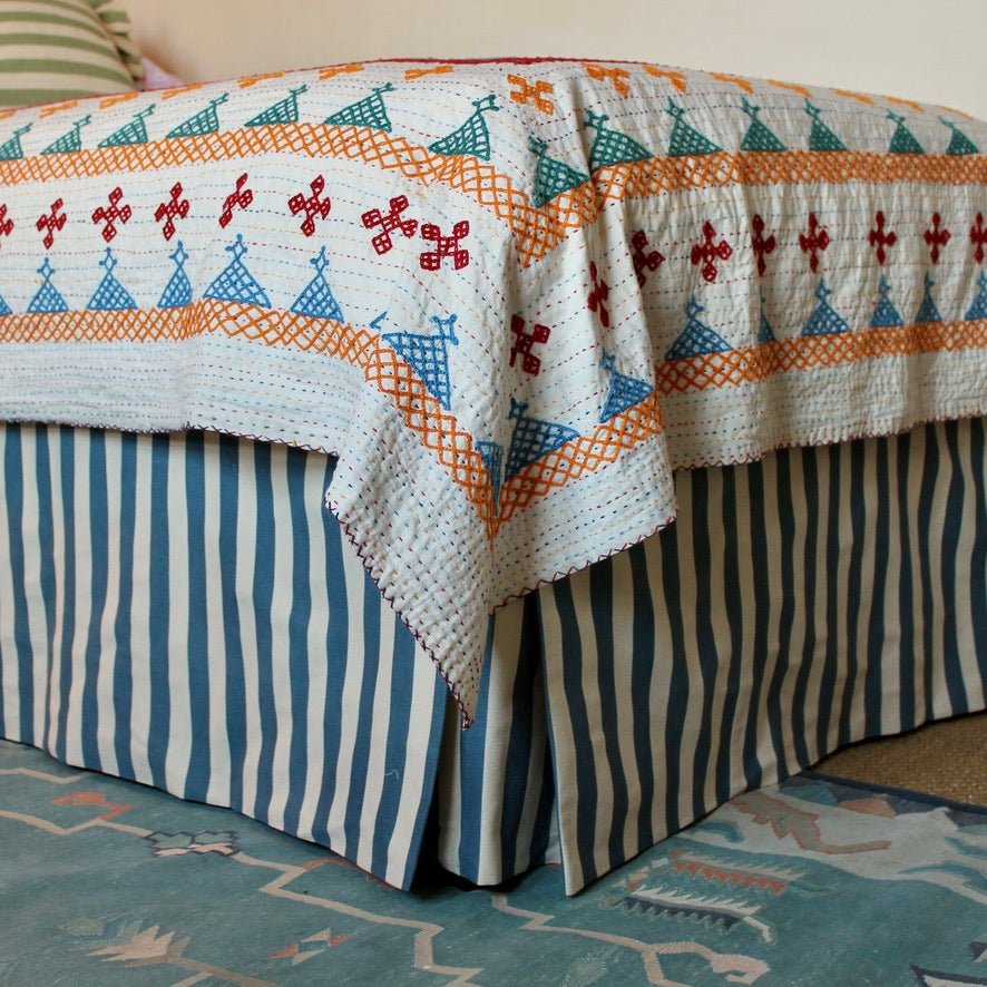 Tangier Denim Stripe Piped Bed Valance - Alice Palmer & Co
