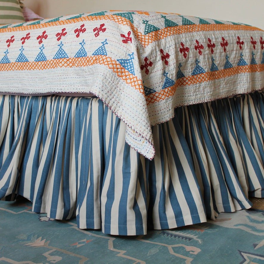 Tangier Denim Stripe Ruffle Bed Valance - Alice Palmer & Co